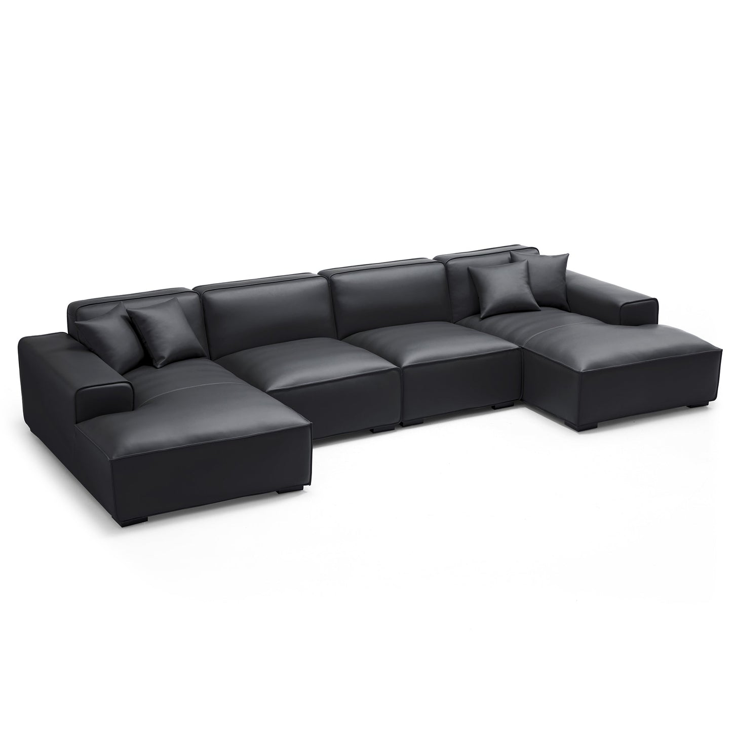 Domus Modular Dark Gray Leather U Shaped Sectional Sofa-Black-157.5″