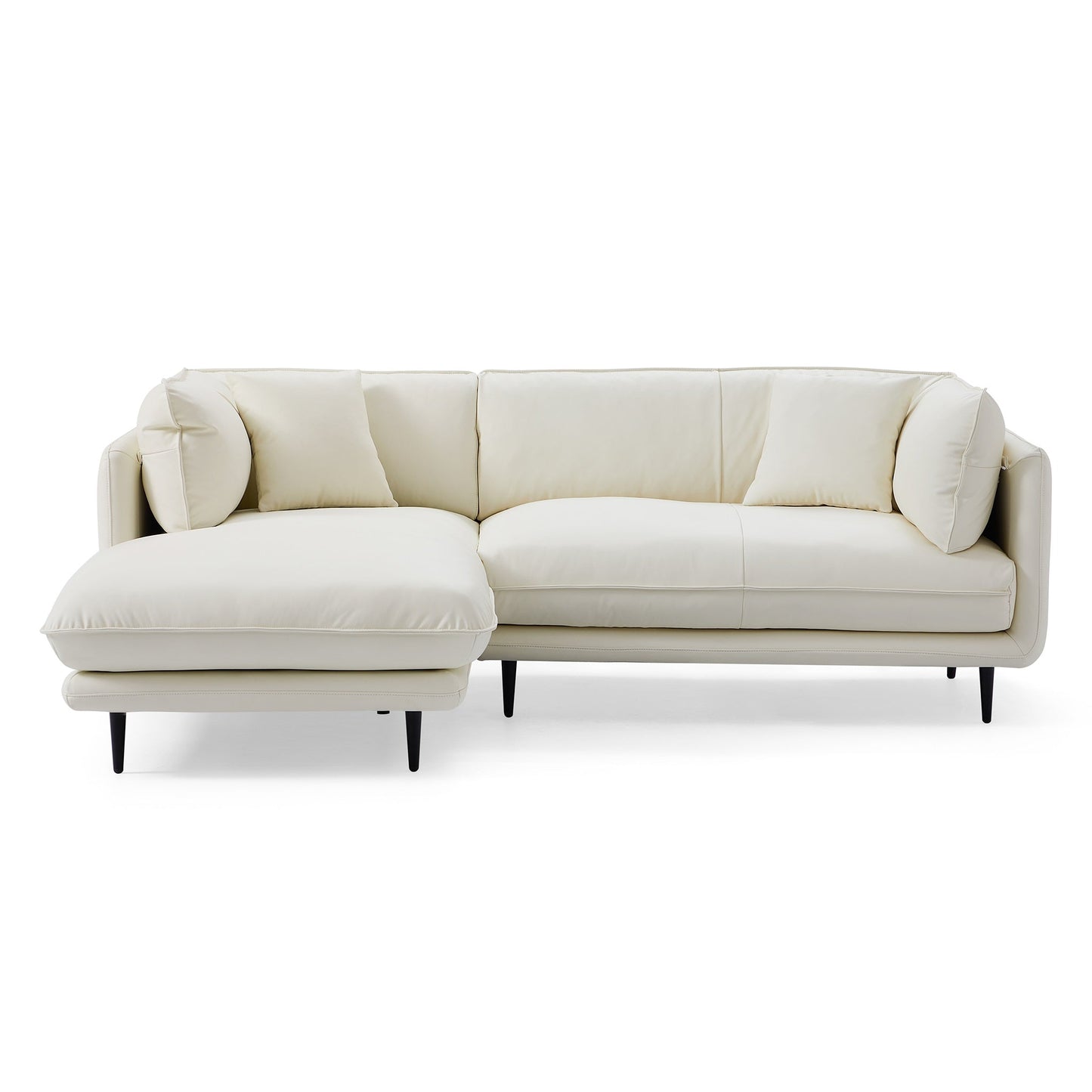 Vanilla White Leather Sectional-White-89.8″-Facing Left