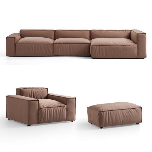 Luxury Minimalist Brown Fabric Sectional Set-hidden