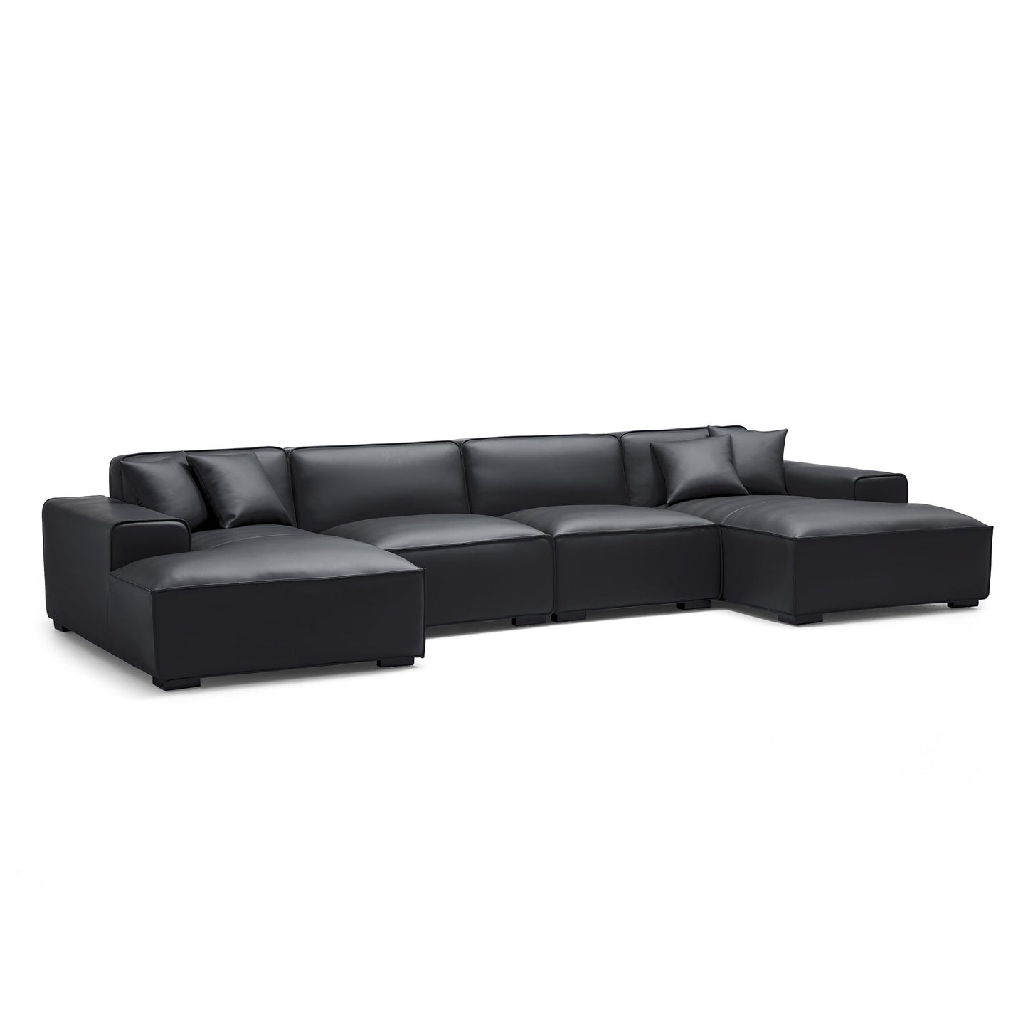 Domus Modular Khaki Leather U Shaped Sectional Sofa-Black-157.5″
