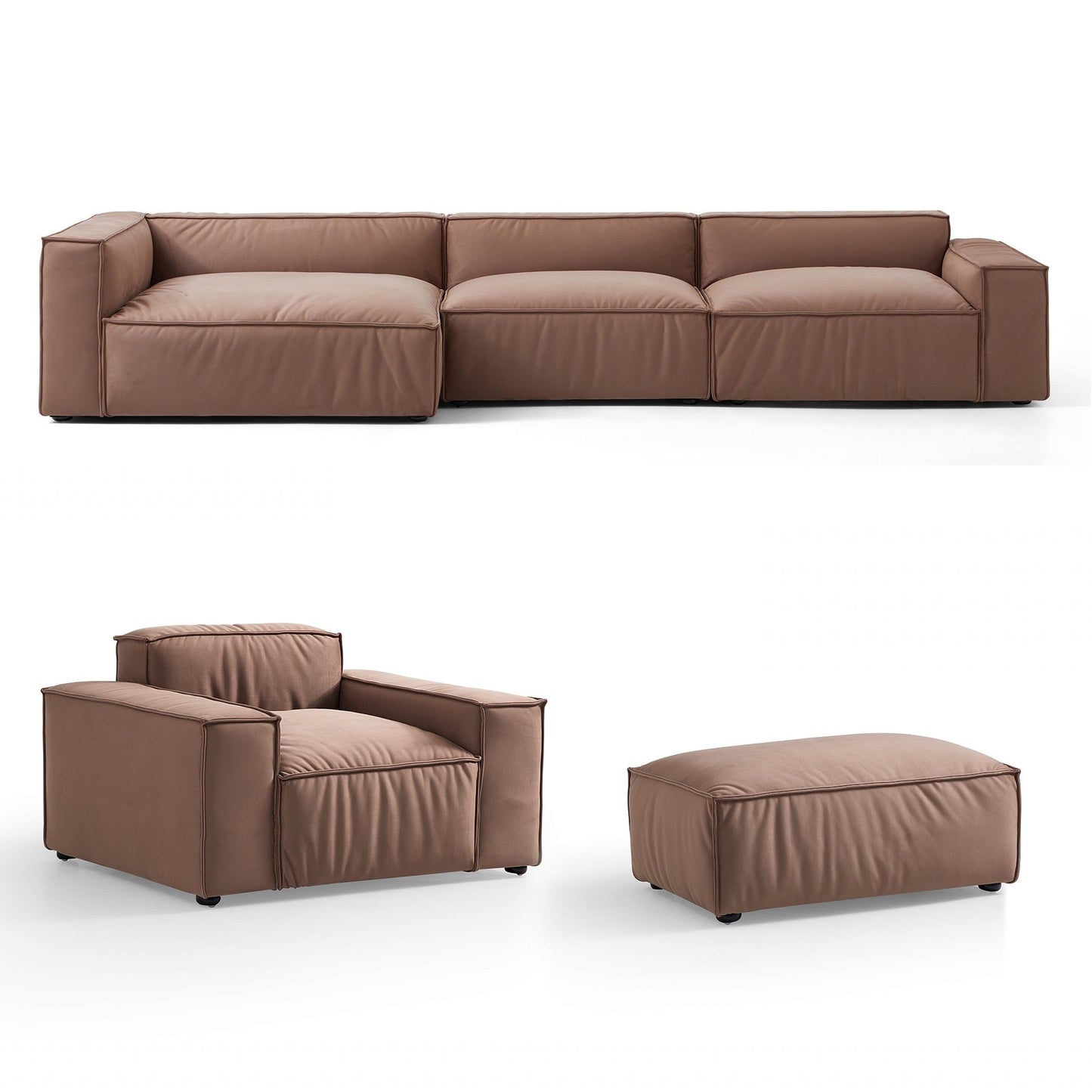 Luxury Minimalist Brown Fabric Sectional Set-Brown-145.7"-Facing Left
