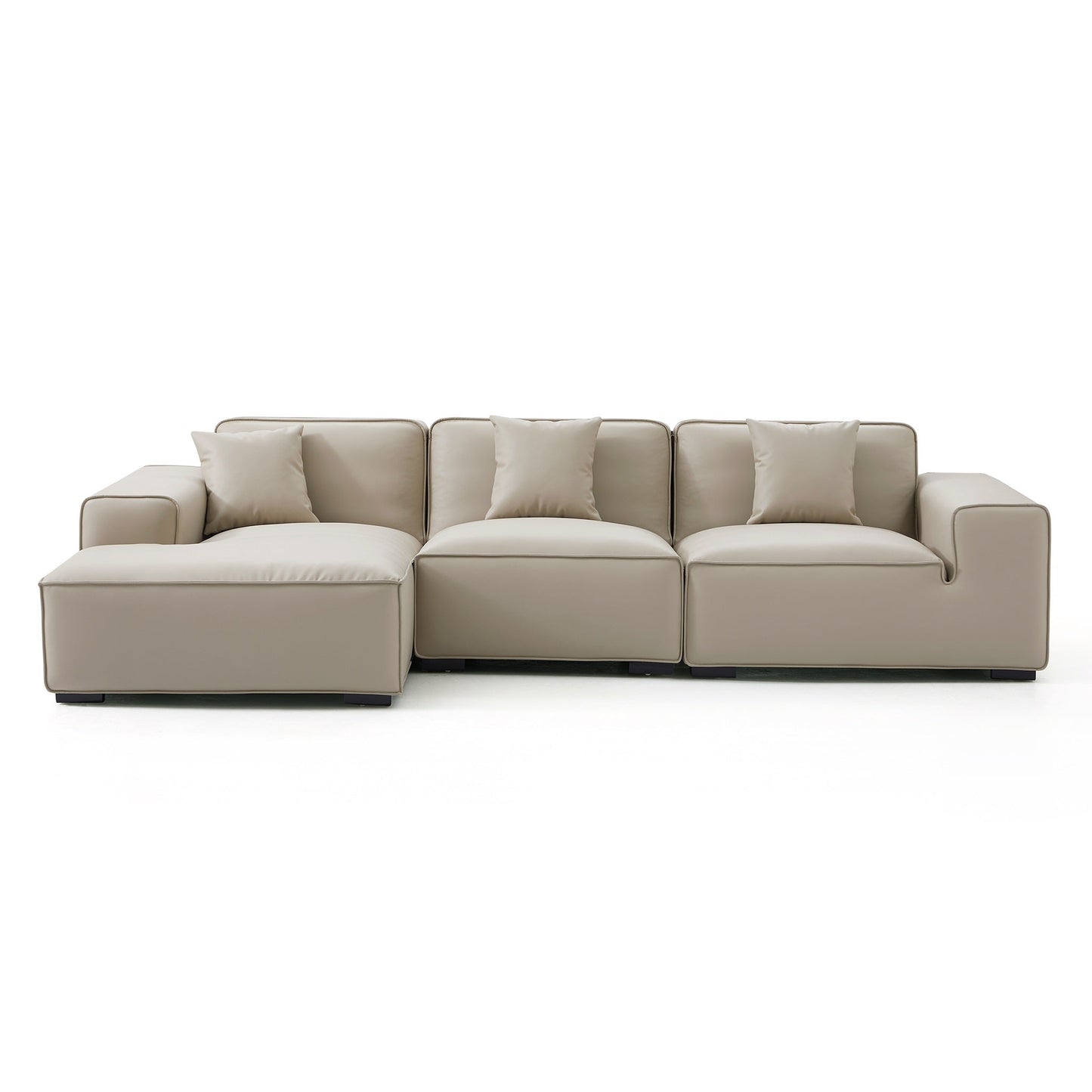 Domus Modular Khaki Leather Sectional Sofa-Beige-126.0"-Facing Left