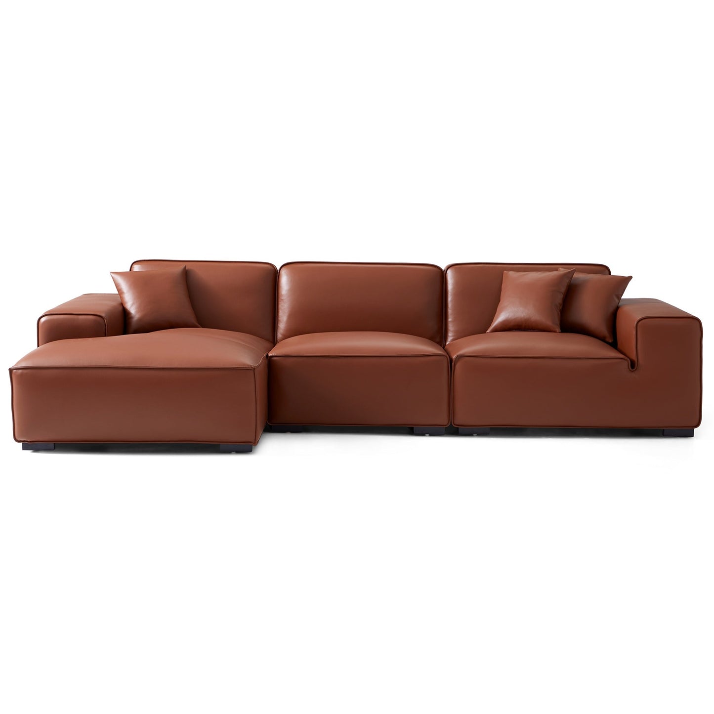 Domus Modular Black Leather Sectional Sofa-Brown-126.0"-Facing Left