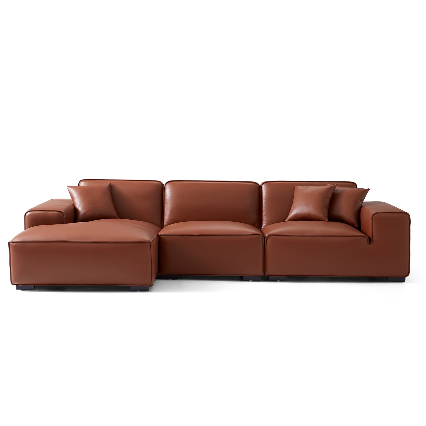 Domus Modular Black Leather Sectional Sofa-Brown-126.0"-Facing Left