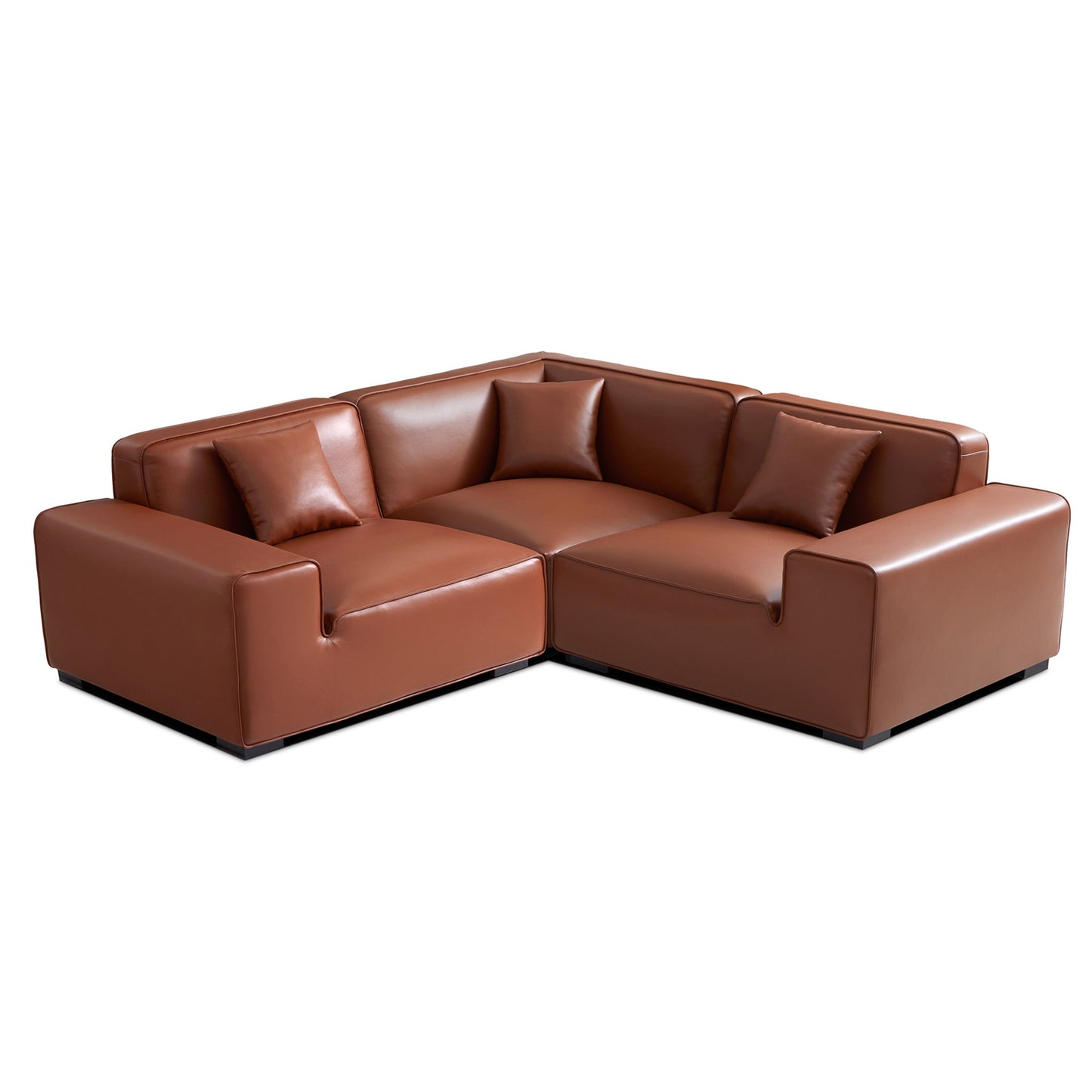 Domus Modular Brown Leather L Shaped Sectional-Brown-3 Seater(91.3")