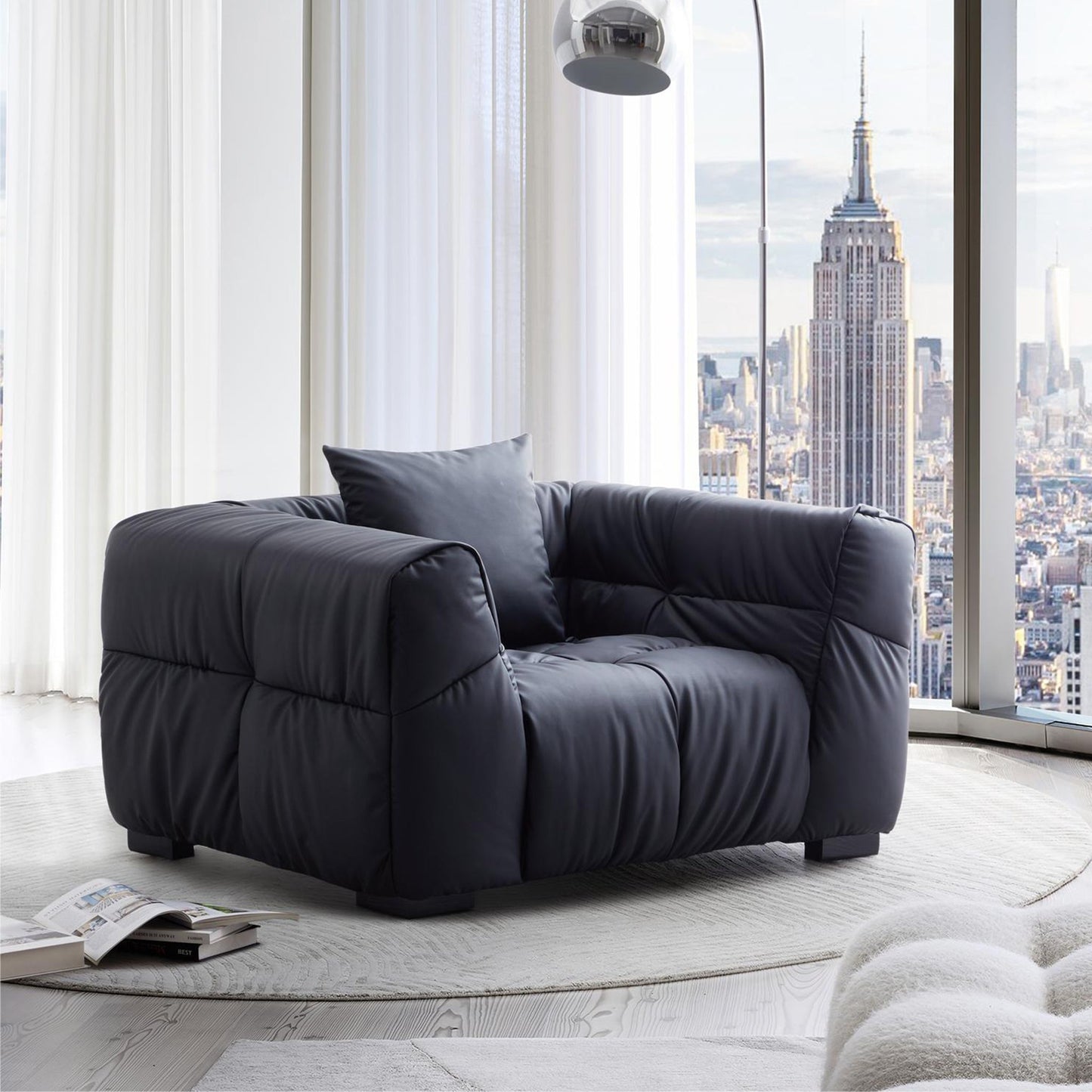 Boba Black Leathaire Armchair-Black