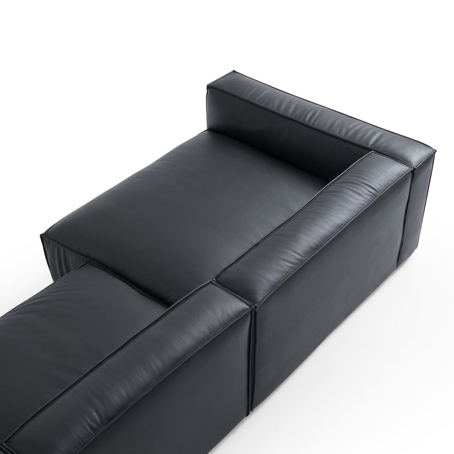 Luxury Minimalist Black Leather Sectional-Black