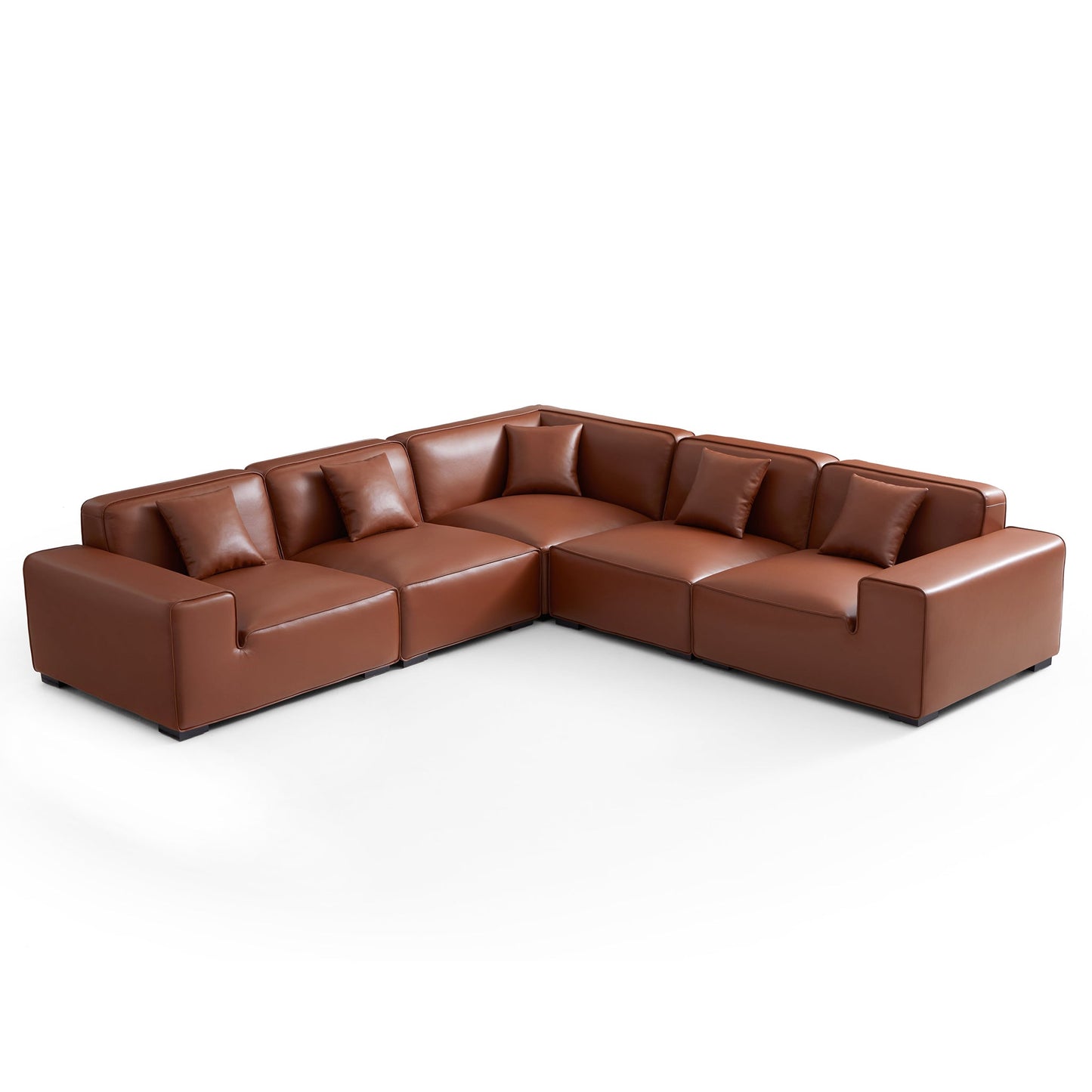 Domus Modular Brown Leather L Shaped Sectional-Brown-5 Seater(126.8")