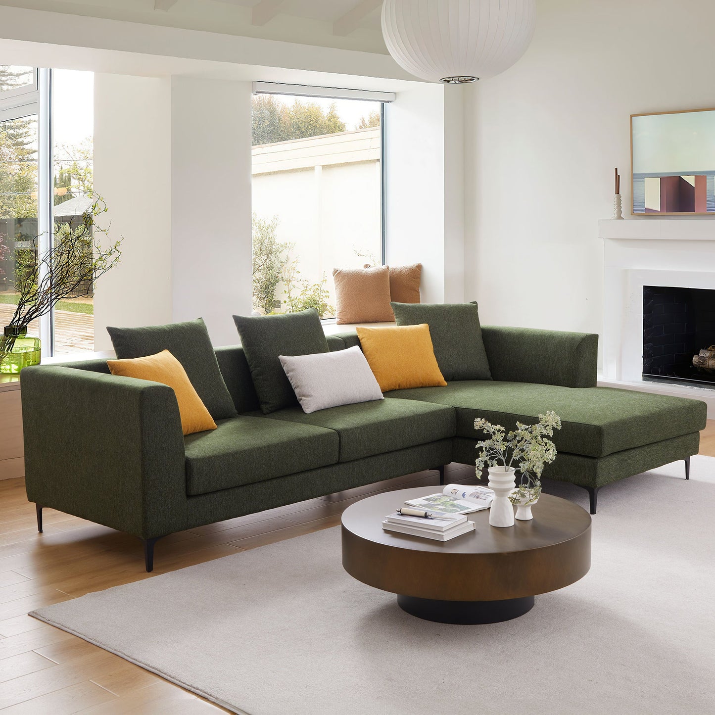Jungle L Shaped Green Fabric Sectional Sofa With Chaise-Green