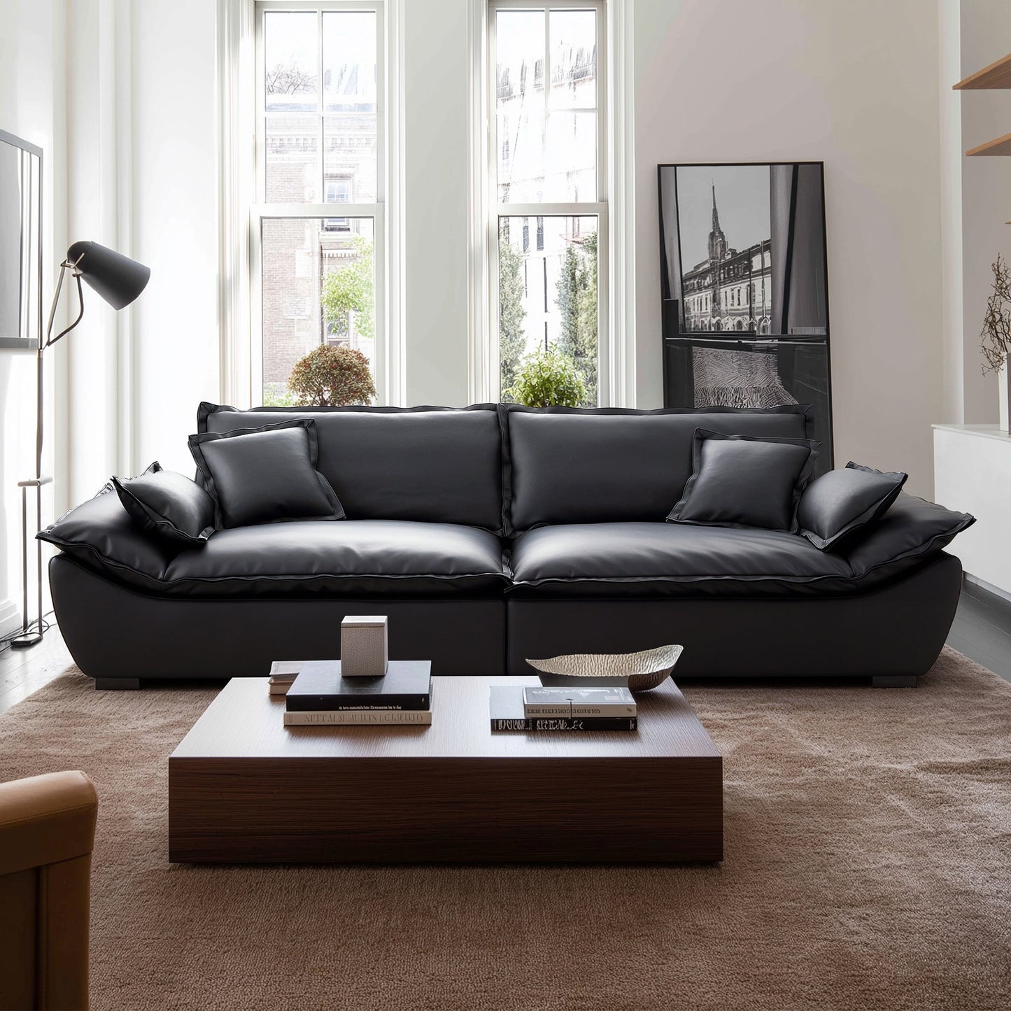 Casper Sailboat Leather Sofa-Black