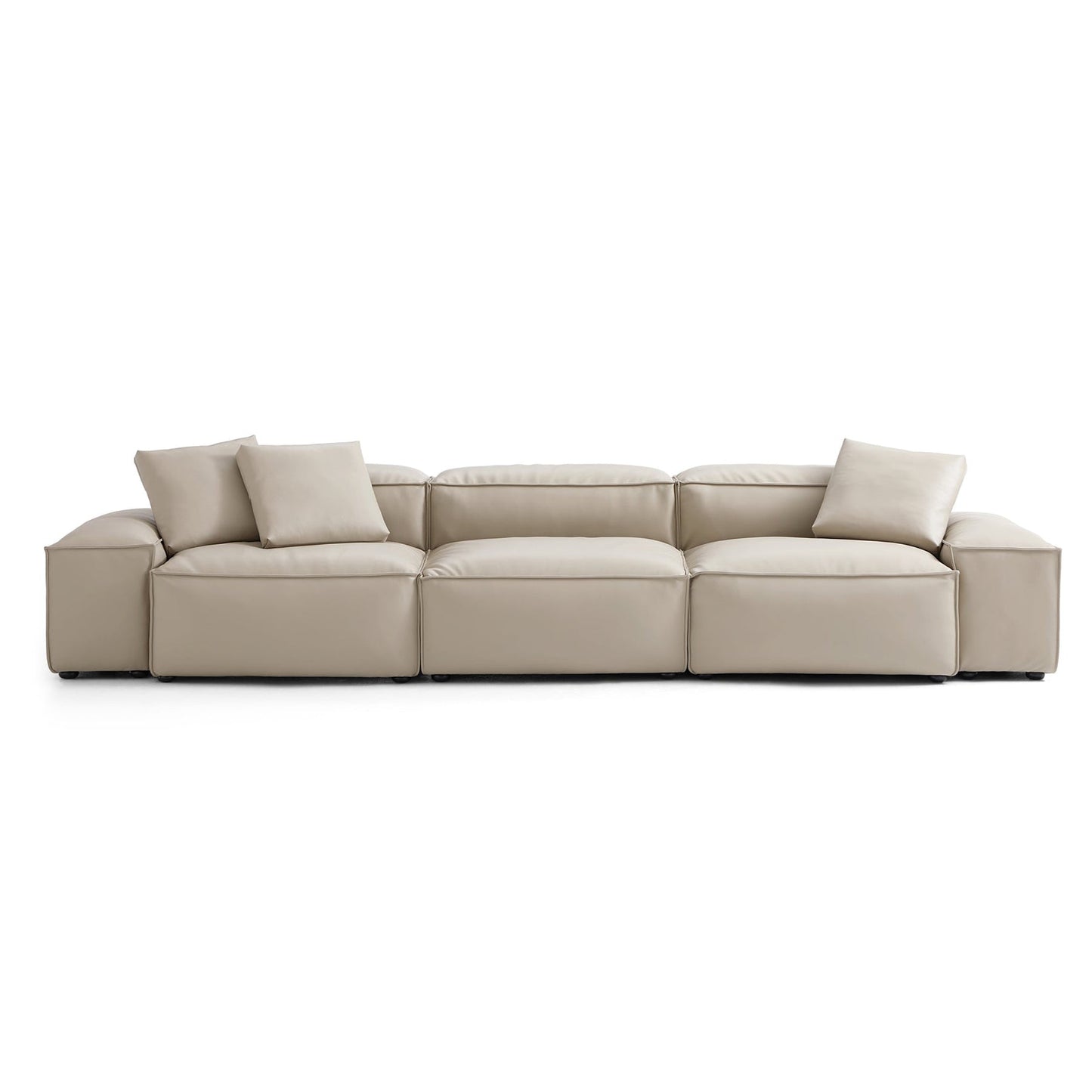Canapé modulaire Cube en cuir véritable beige