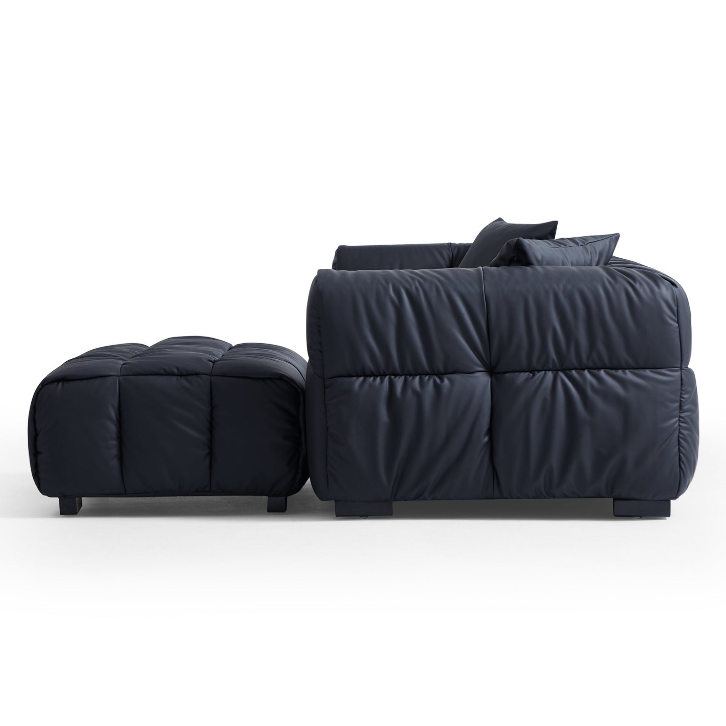Boba Black Leathaire Sofa and Ottoman-Black