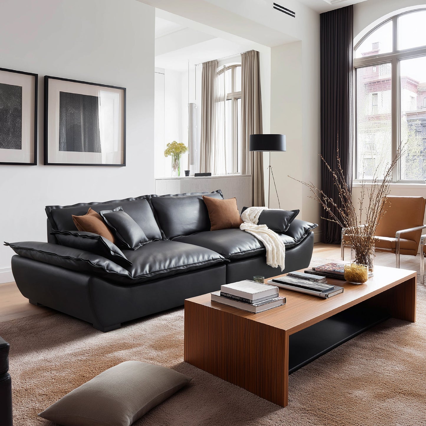 Casper Sailboat Leather Sofa-Black