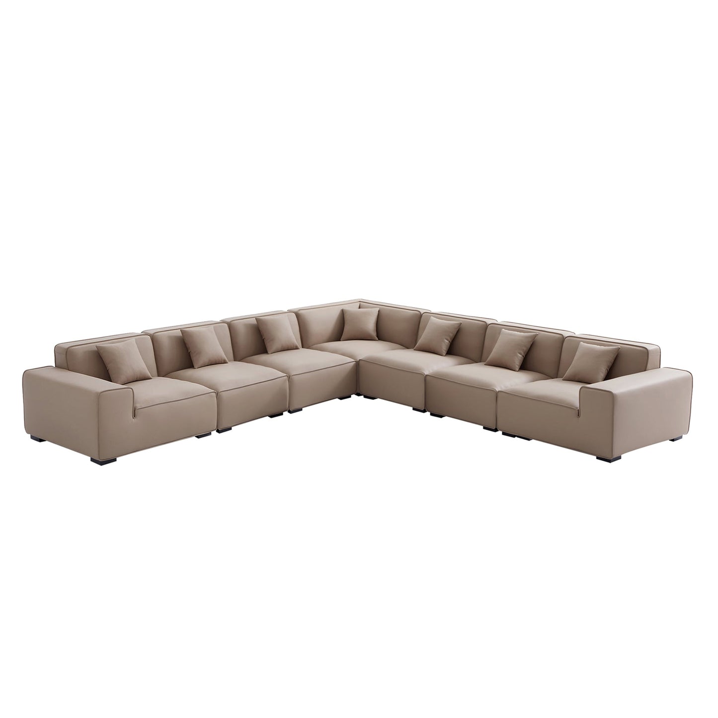 Domus Modular Khaki Leather L Shaped Sectional-Khaki-7 Seater(162.2")