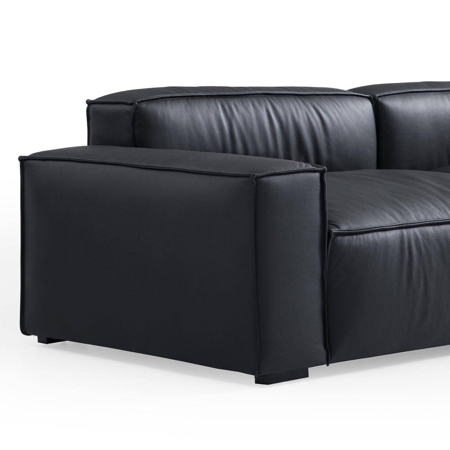 Luxury Minimalist Black Leather U Shaped Sectional Sofa-Black