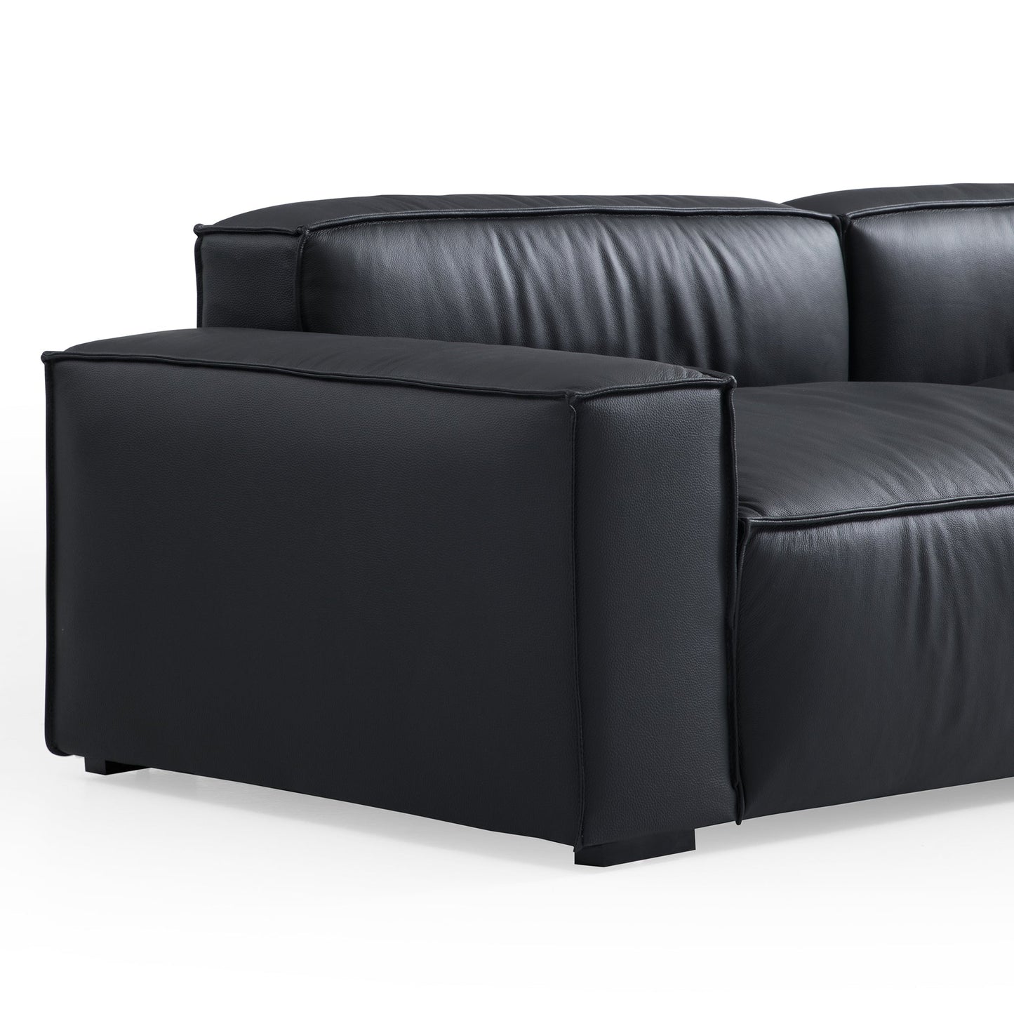 Luxury Minimalist Dark Brown Leather U Shaped Sectional-Black