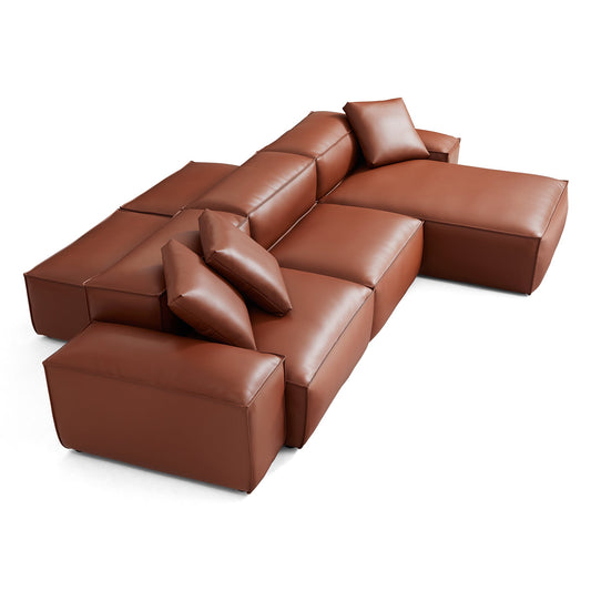 Cube Modular Brown Genuine Leather Double Sided Sectional-hidden