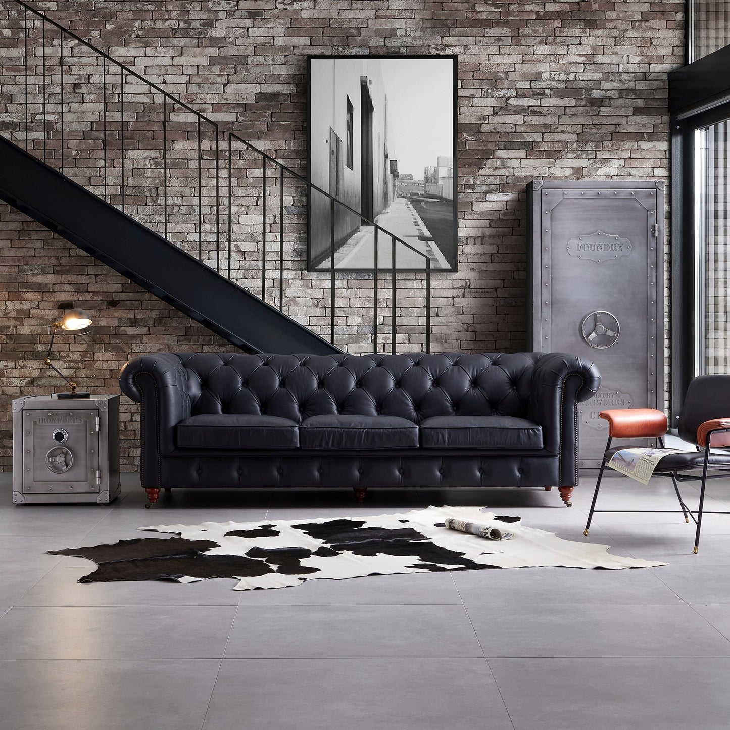 Durango Chesterfield Top Grain Leather Tufted Sofa-Black