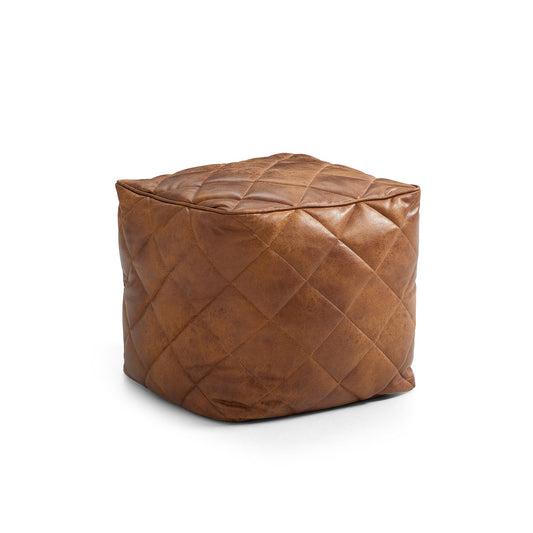Waffle Tan Leathaire Square Pouf-hidden