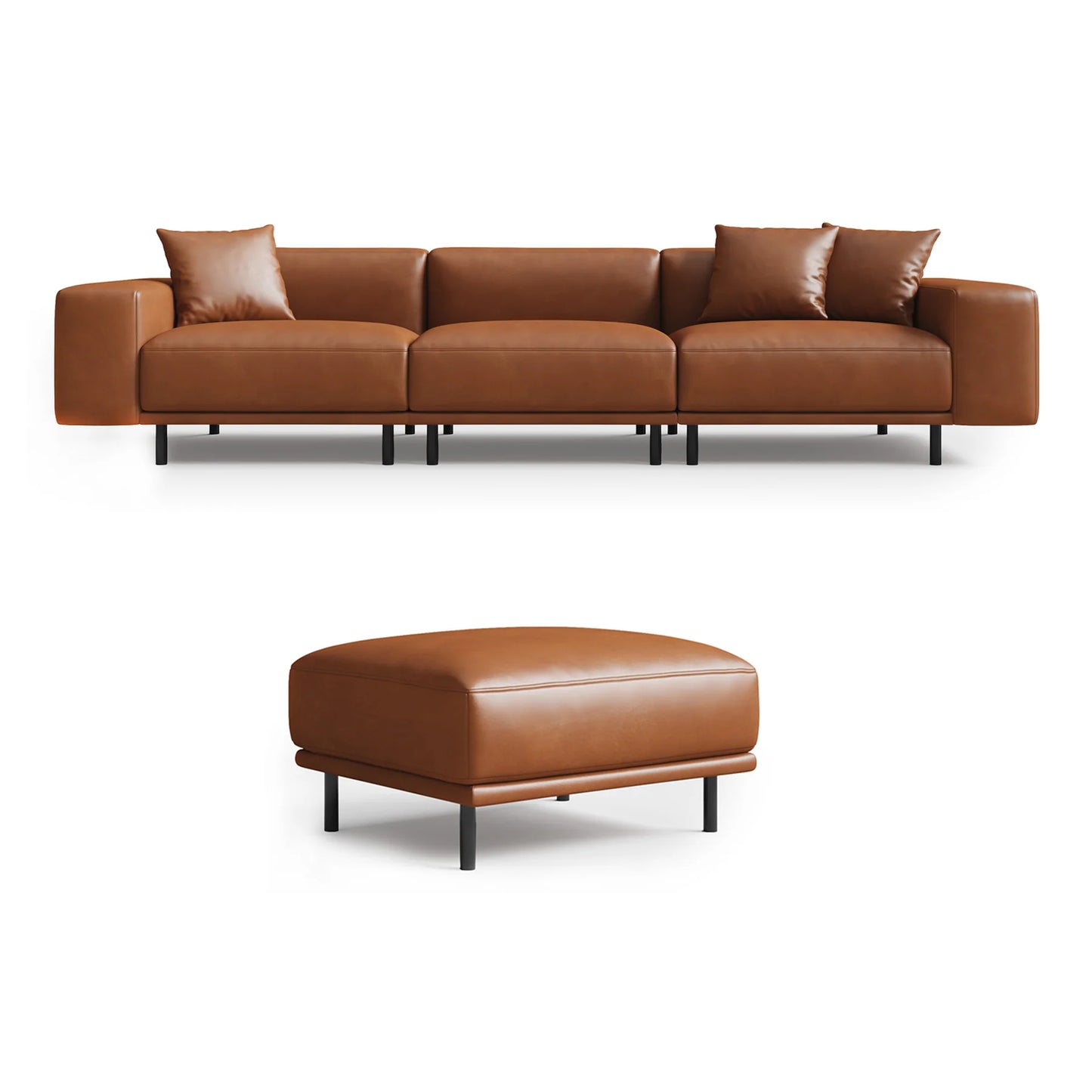 Noble Black Leather Sofa and Ottoman