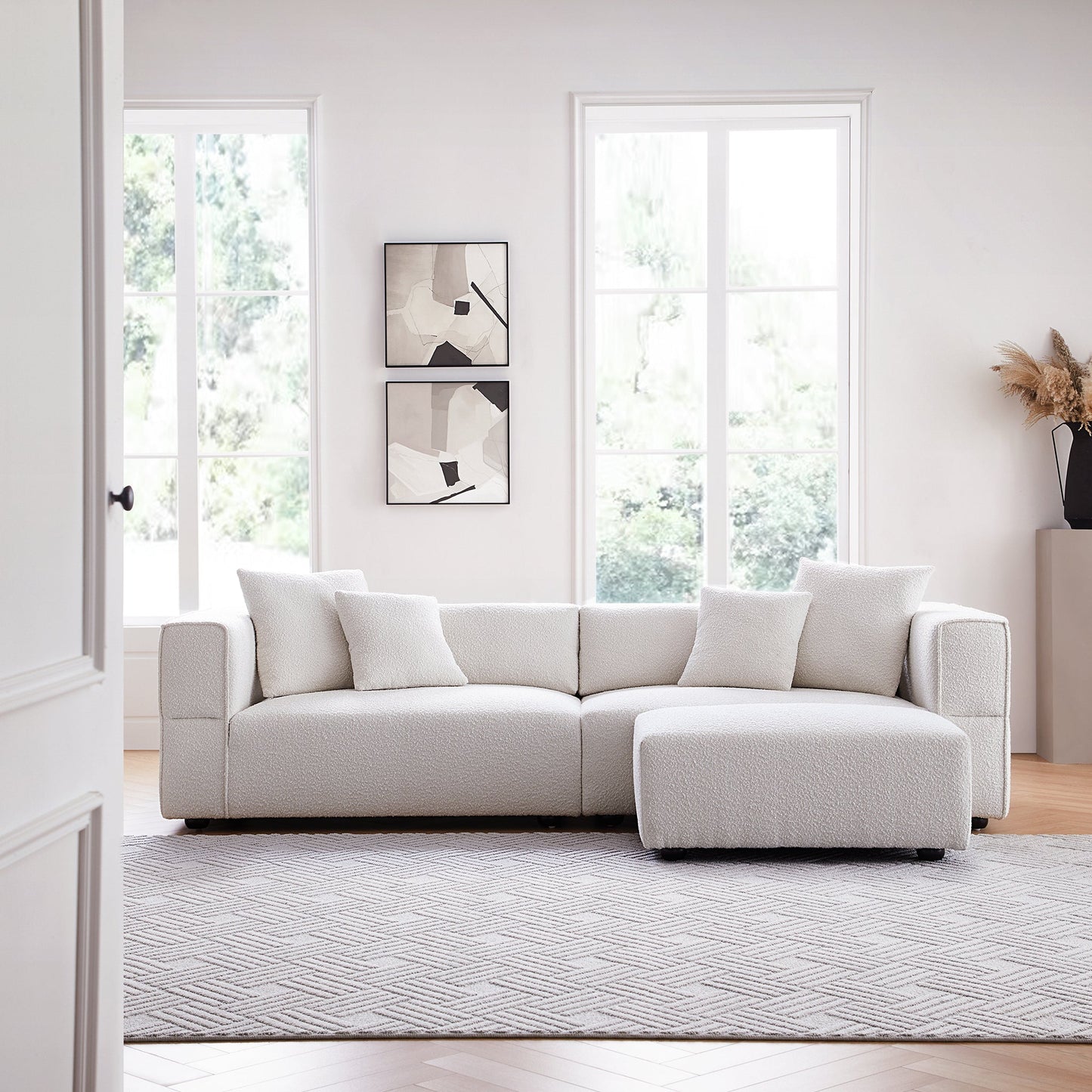 Nordic Modern Creamy Sofa with Ottoman-White