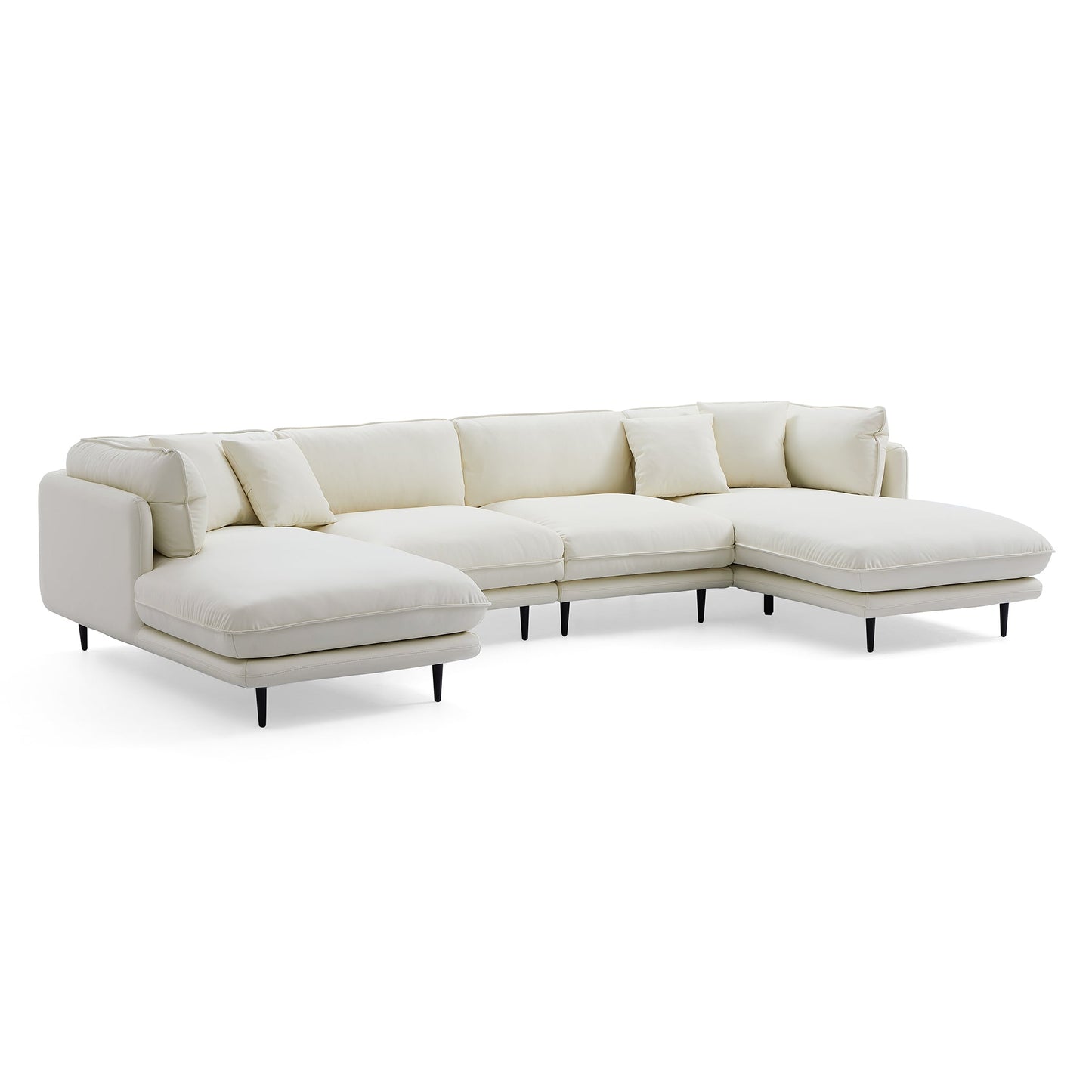 Vanilla White Leather U Shaped Sectional-White