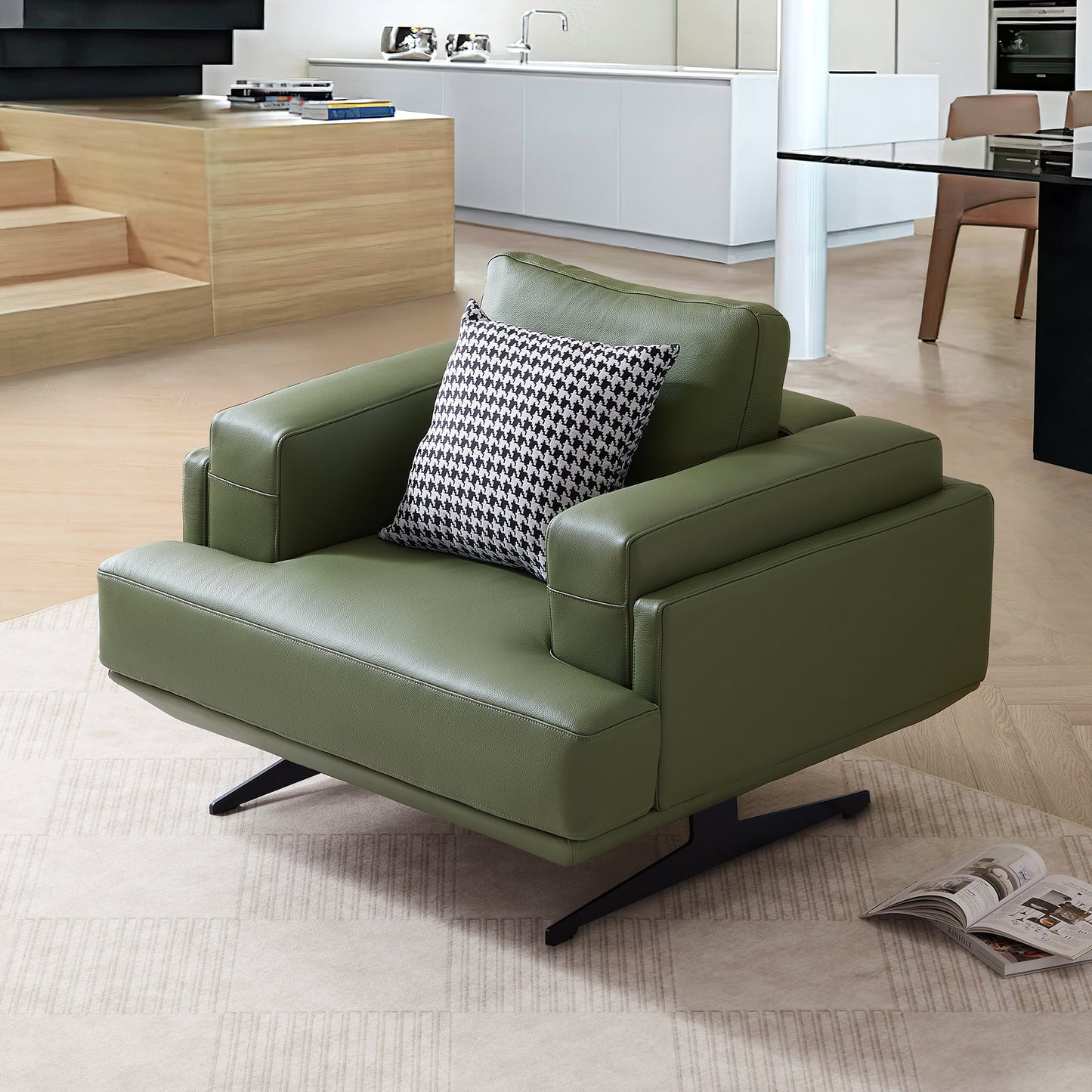 Olivia Green Top Grain Genuine Leather Sofa Set-Green