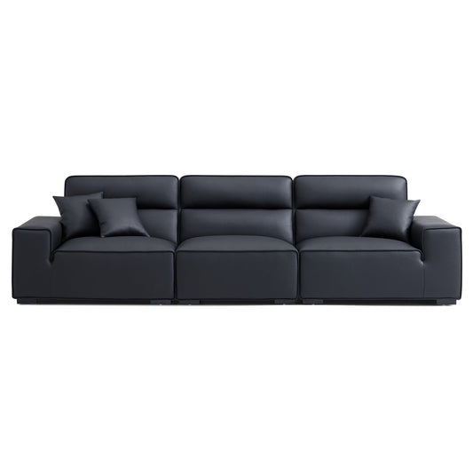Domus High Back Modular Leather Sofa-Black-129.9"