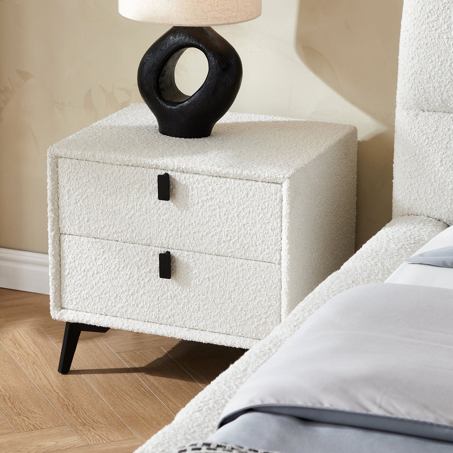 Cushy Boucle Fabric Nightstand-19.7"