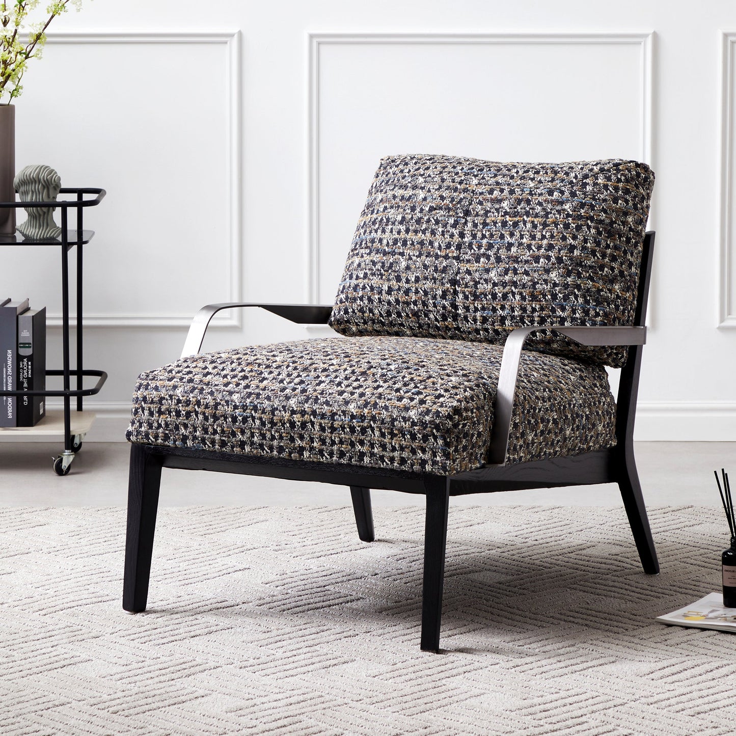 Charcoal Gary Flax Linen Minimalist Leisure Chair-Black