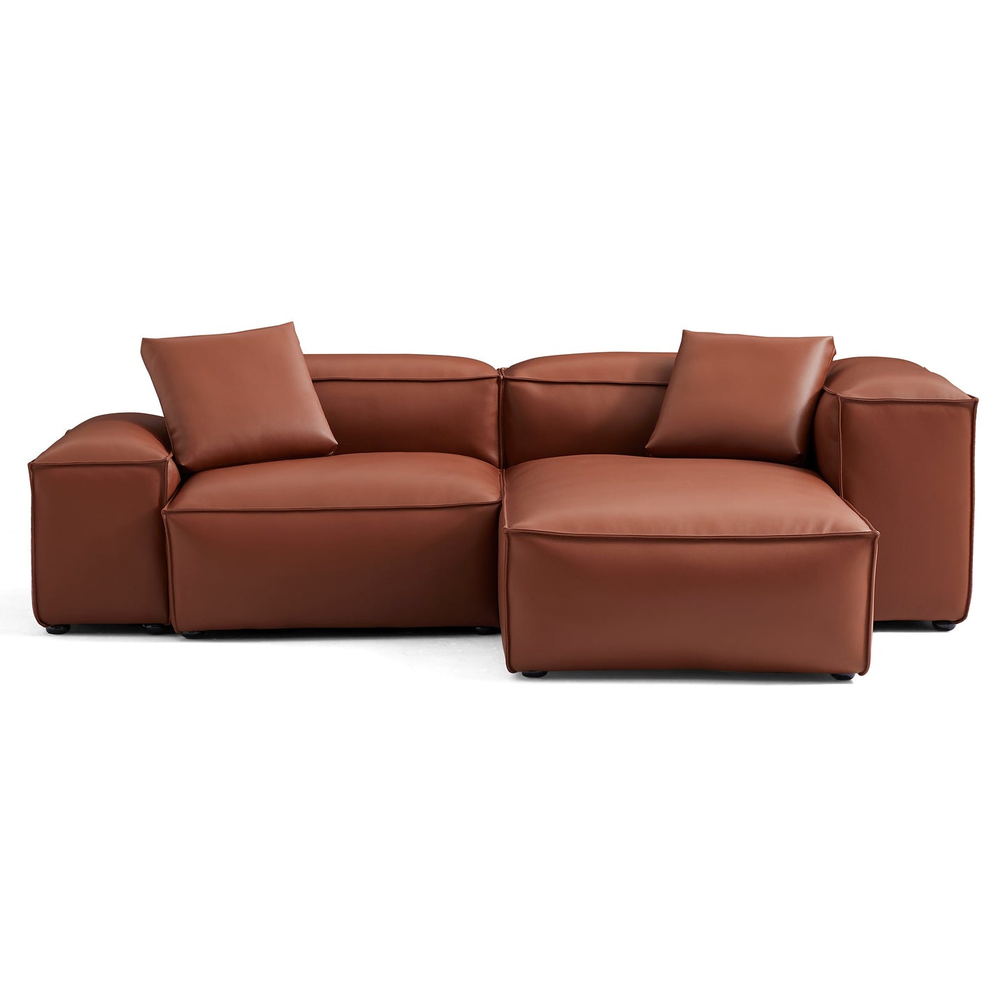 Cube Modular Brown Genuine Leather Sectional-Brown-105.5"-Low & High