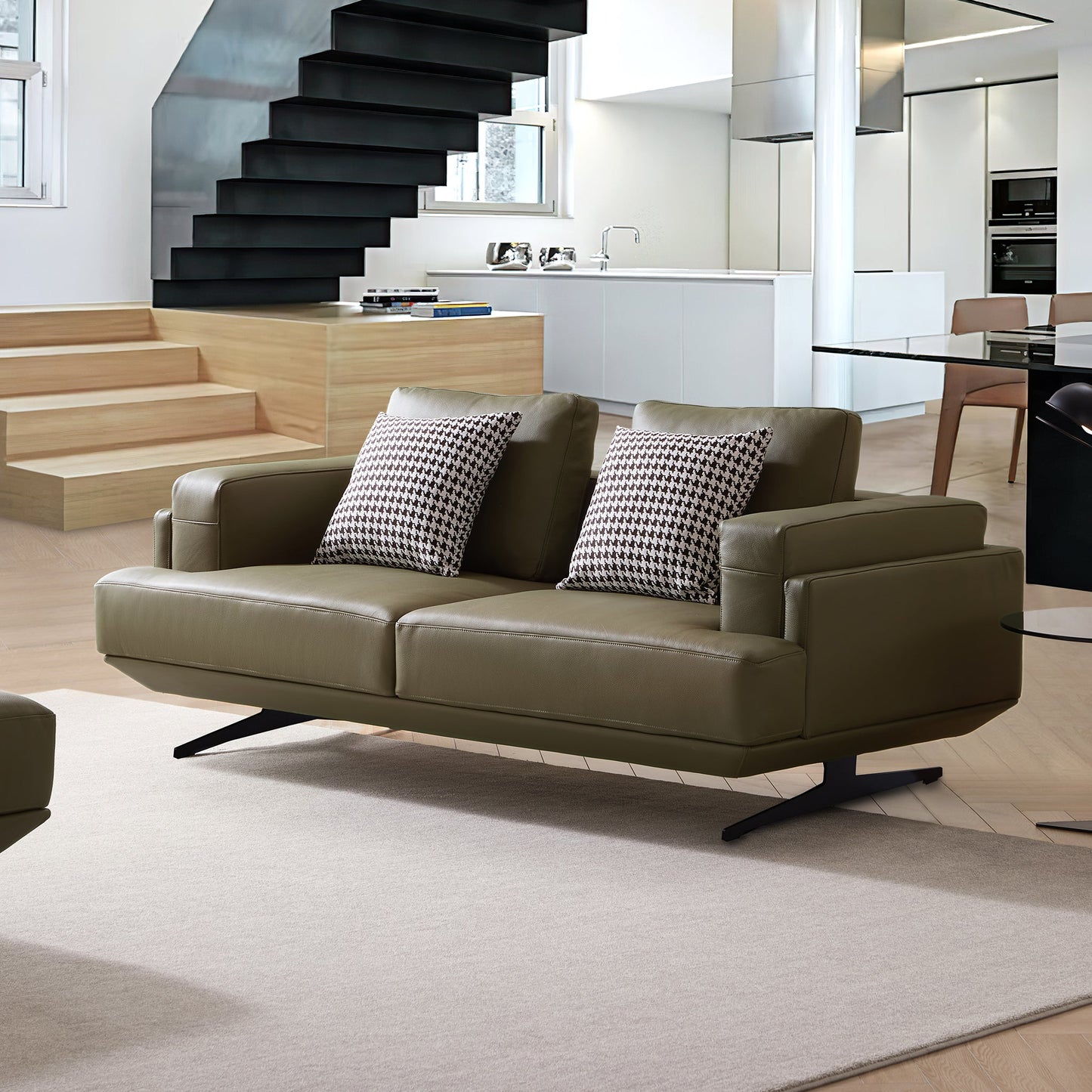 Olivia Top Grain Genuine Leather Sofa-Olive