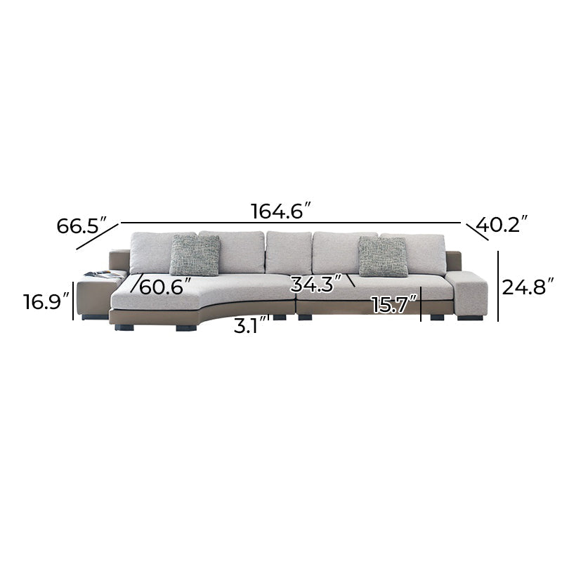 Arles Curved Gray Fabric Sectional-Gray-Facing Left-164.6″