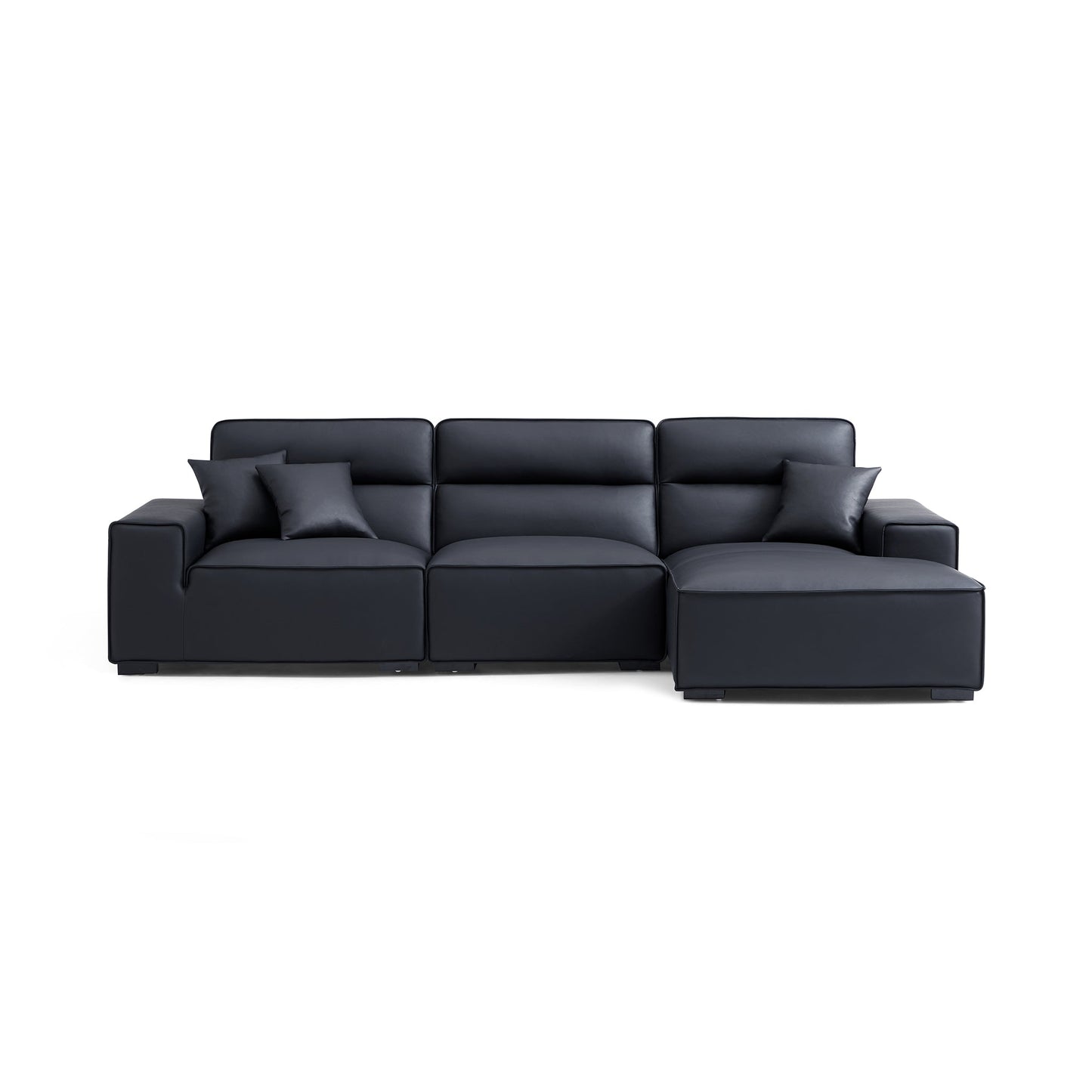 Domus High Back Modular Leather Sectional-Black-125.2"-Facing Right