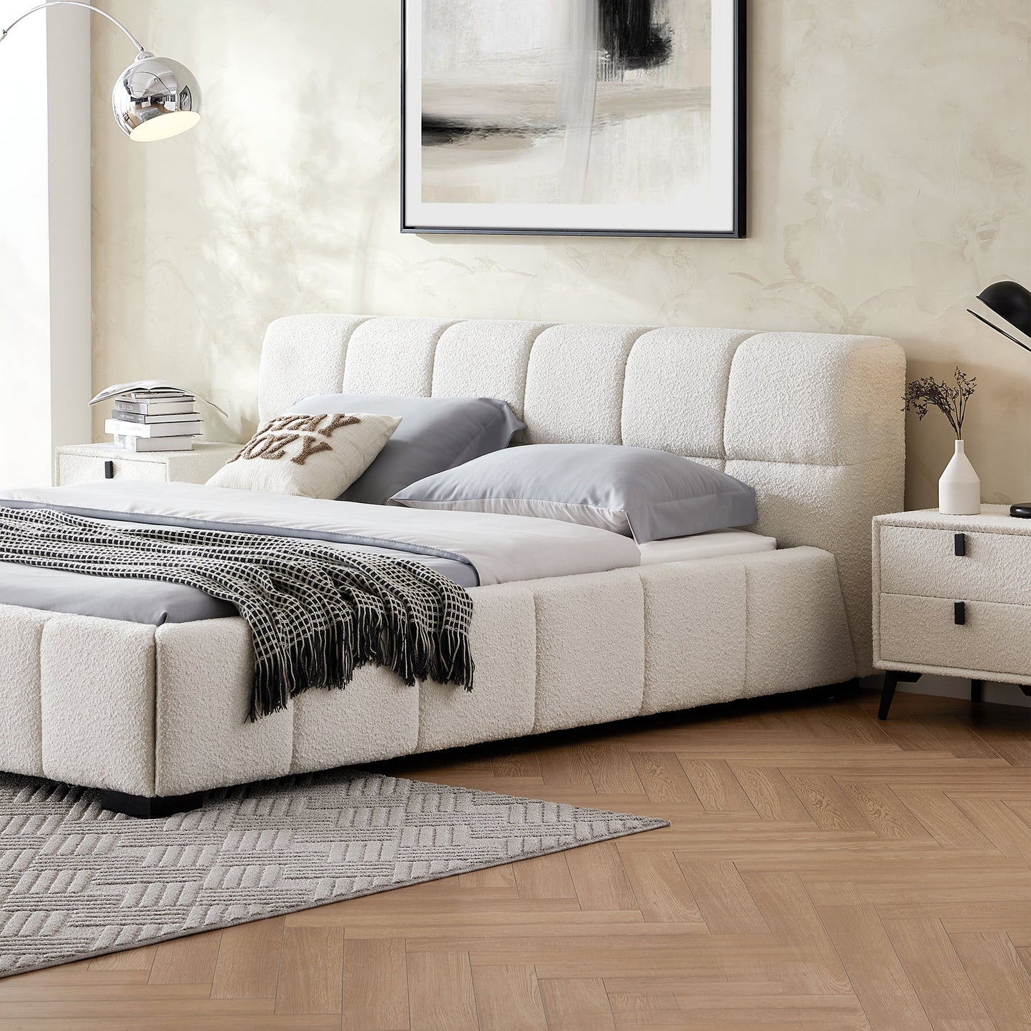 Cushy Boucle Fabric Bed-White