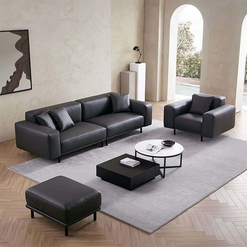 Noble Dark Gray Leather Sofa And Ottoman-Dark Gray