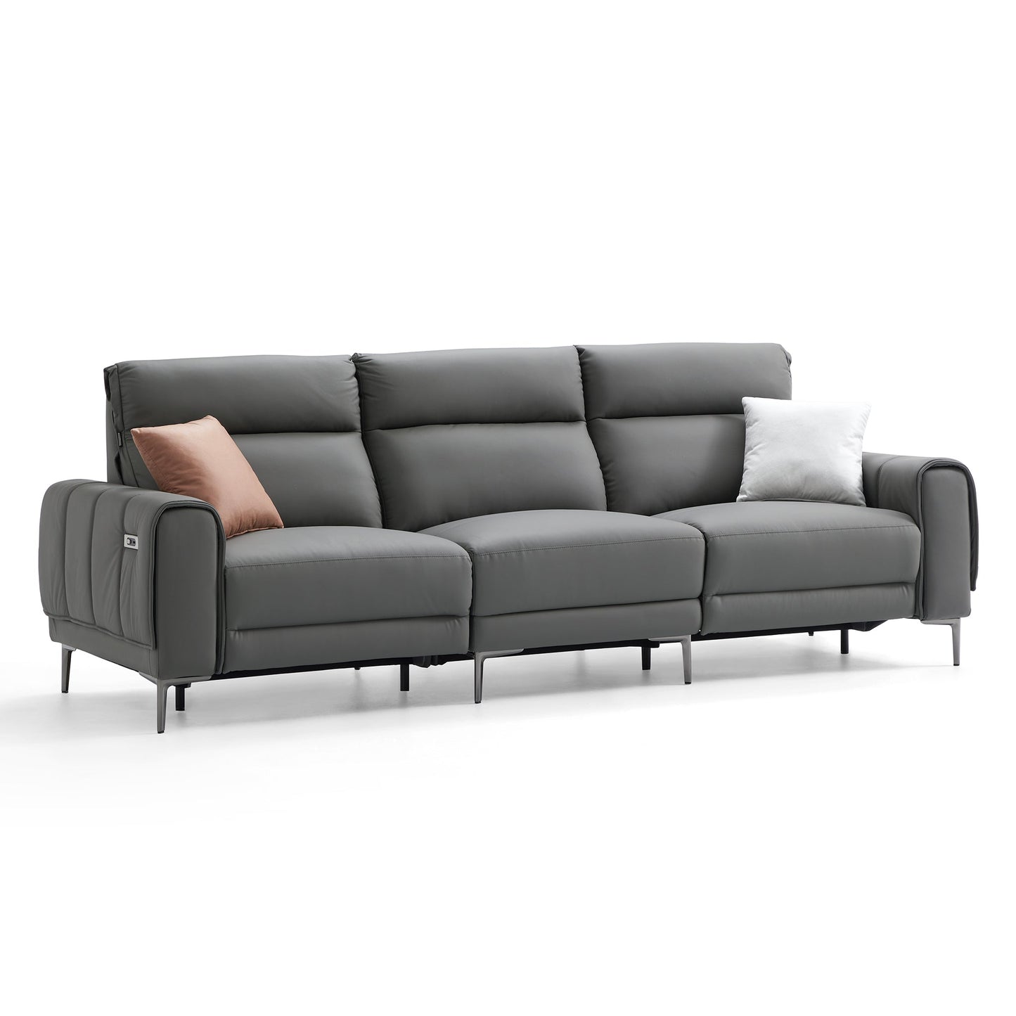 Louis Gray Leather Power Recliner Sleeper Sofa-Gray