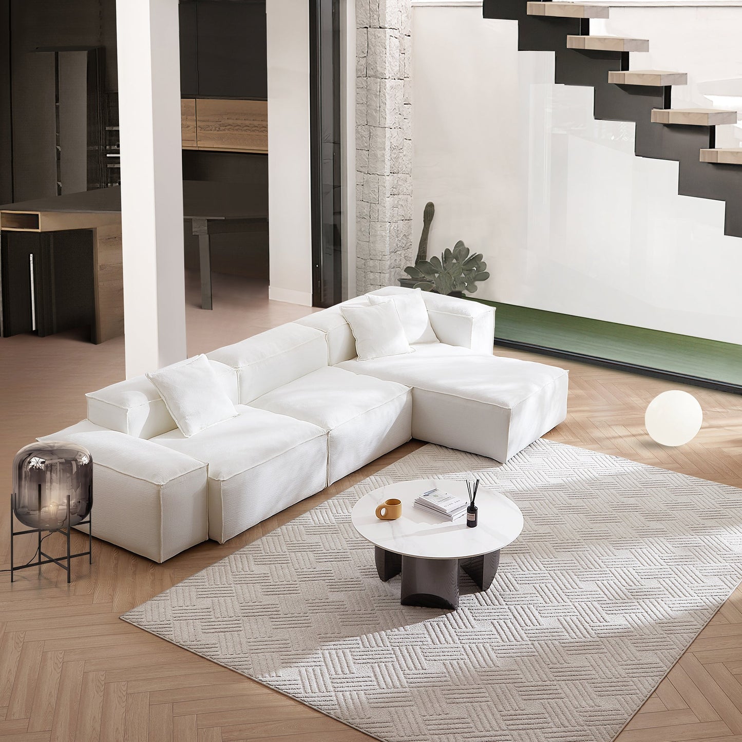 Freedom Modular Khaki Sectional Sofa-White