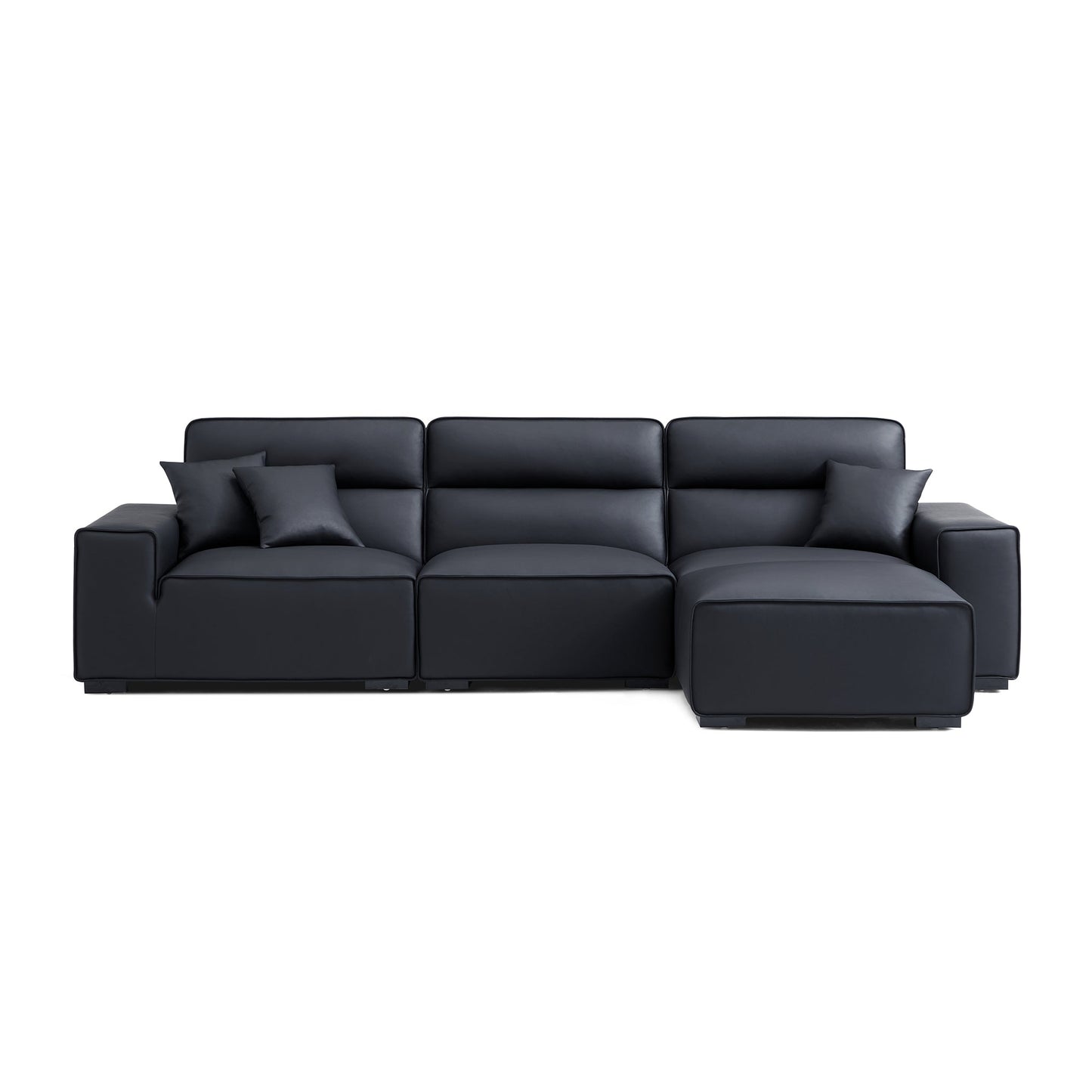 Domus High Back Modular Leather Sofa and Ottoman-Black-129.9"