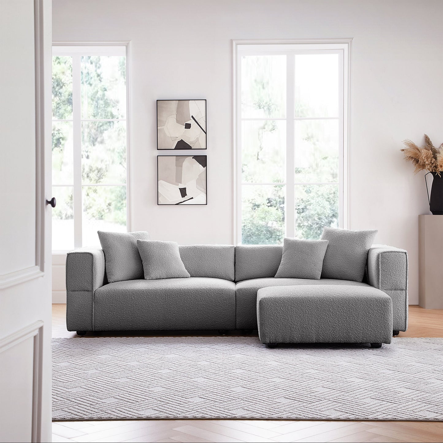 Nordic Modern Gray Sofa with Ottoman-Gray