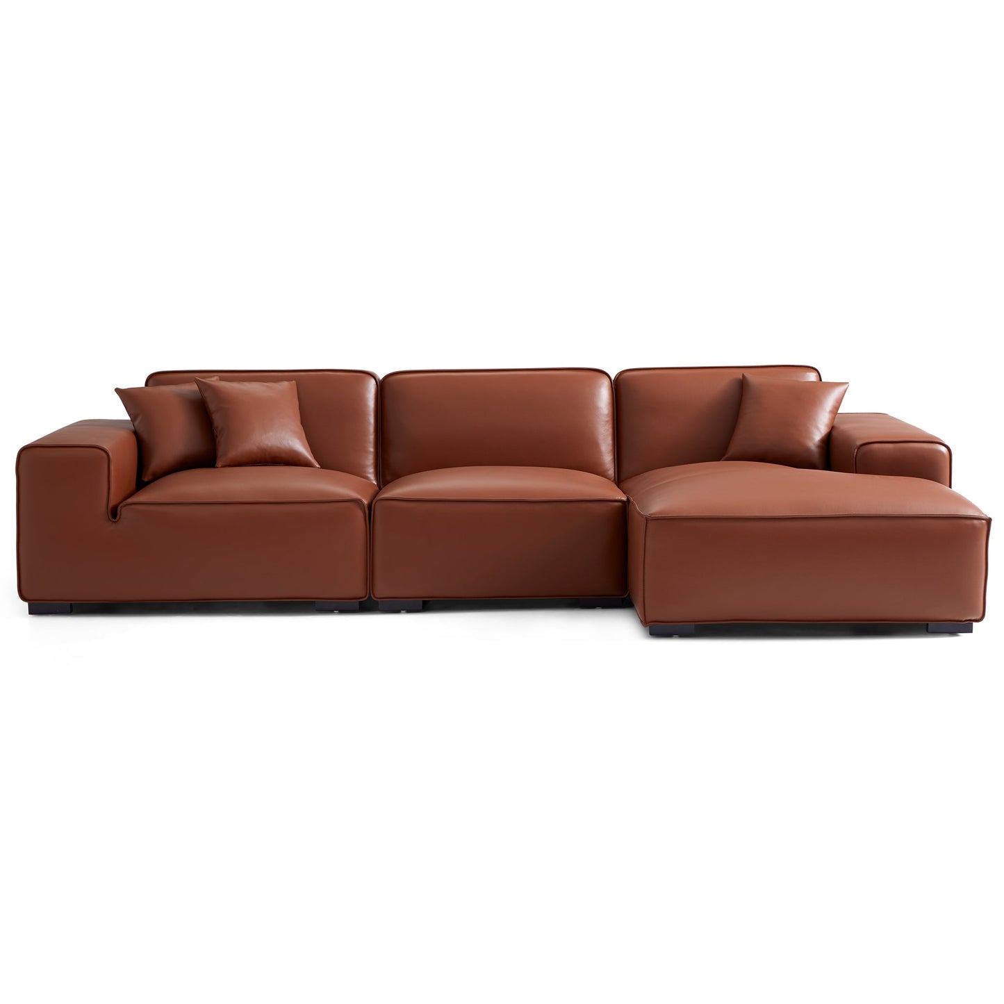 Domus Modular Black Leather Sectional Sofa-Brown-126.0"-Facing Right