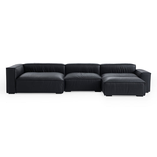Luxury Minimalist Black Leather Sectional and Ottoman-hidden