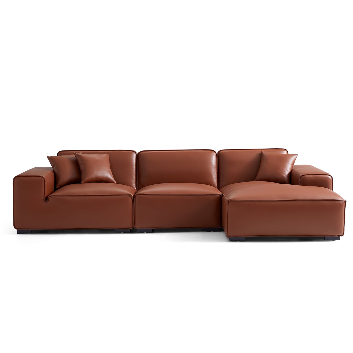 Domus Modular Black Leather Sectional Sofa-Brown-126.0"-Facing Right