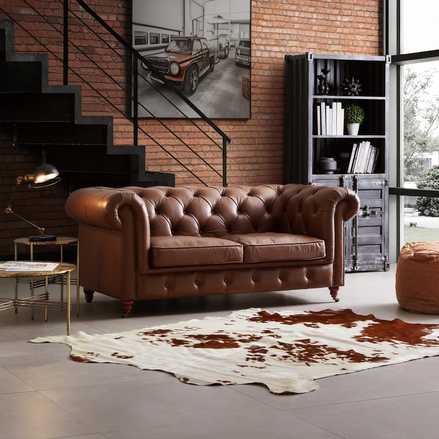 Durango Chesterfield Brown Top Grain Leather Tufted Sofa-Brown