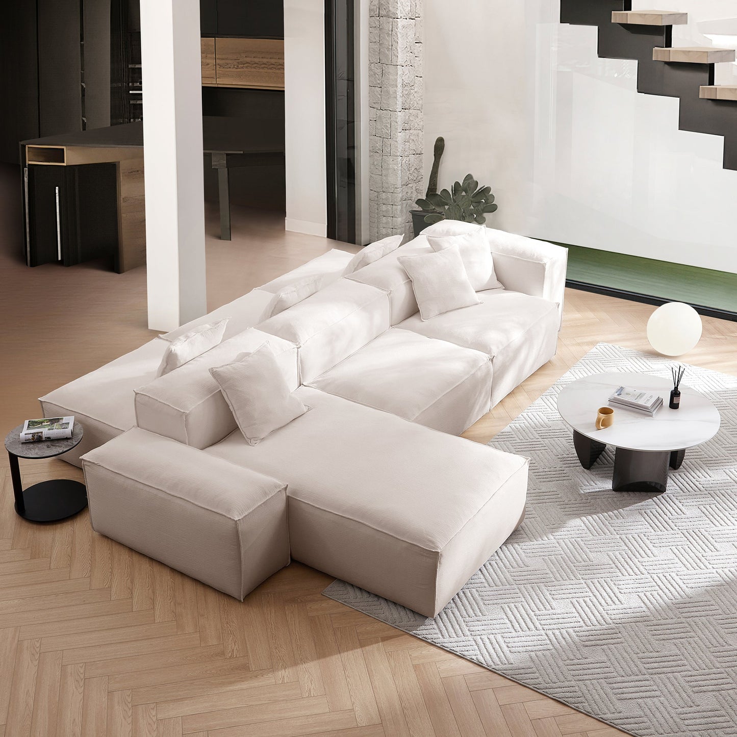 Freedom Modular White Double Sided Sectional Sofa-Khaki