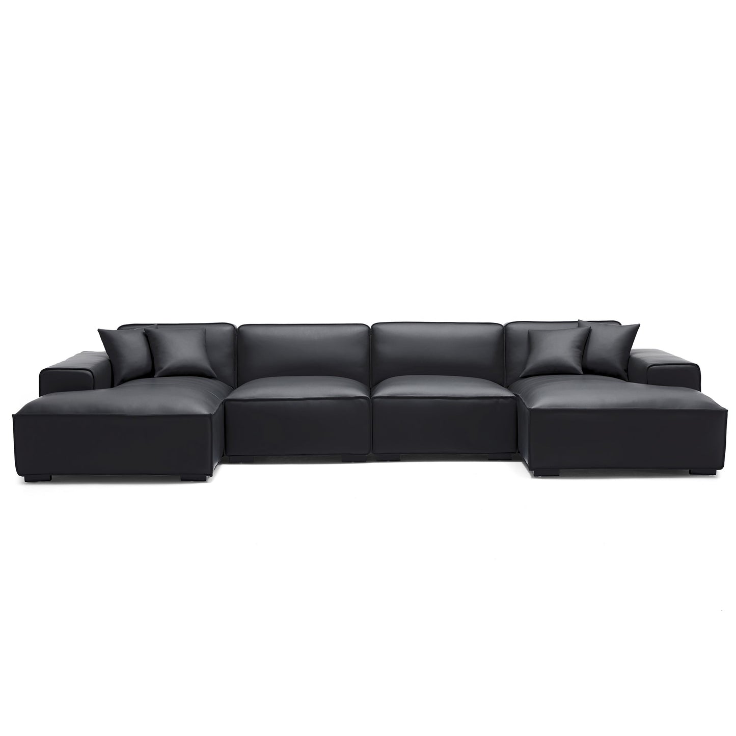 Domus Modular Khaki Leather U Shaped Sectional Sofa-Black-157.5″