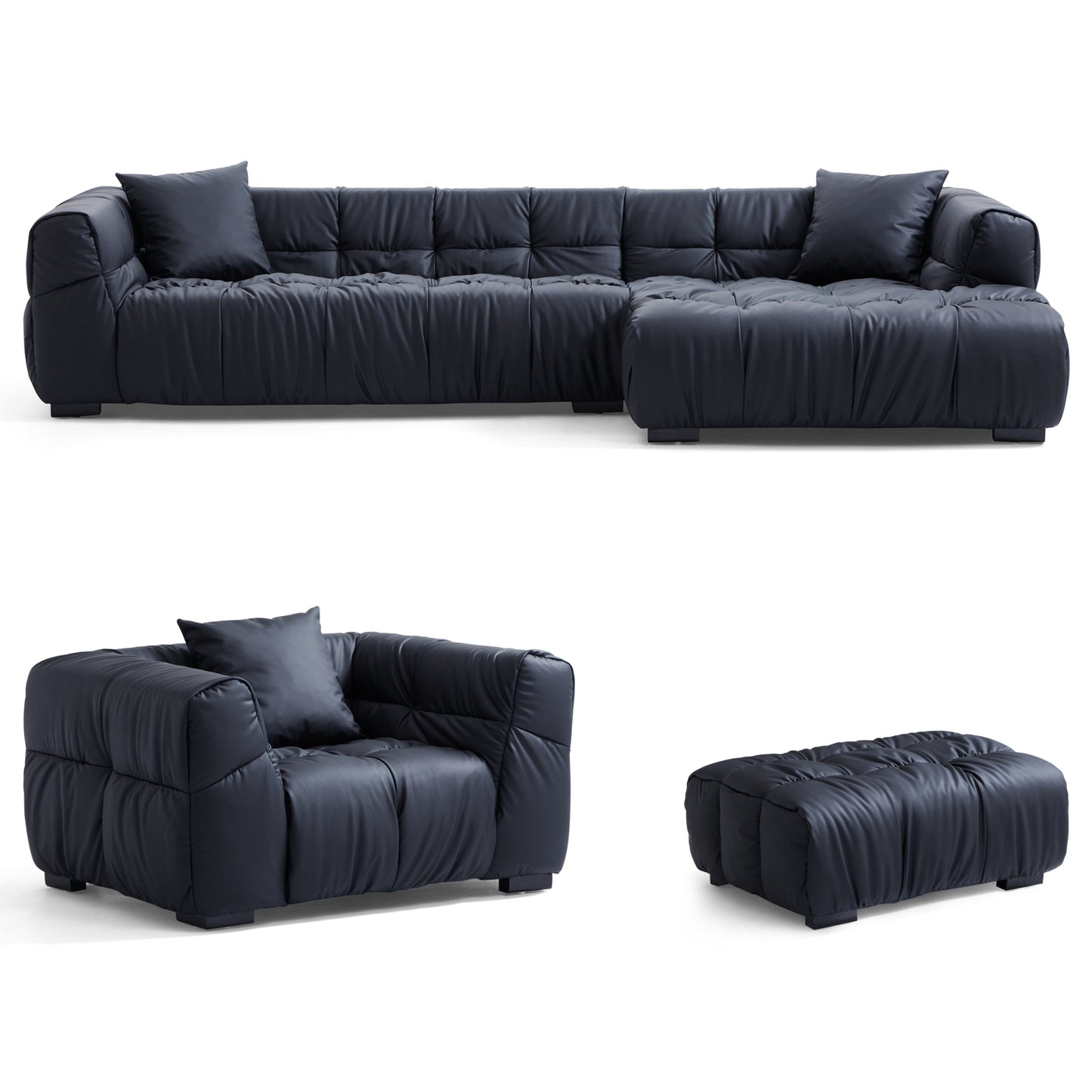 Boba Black Leathaire Sectional Set-Black-118.1″-Facing Right