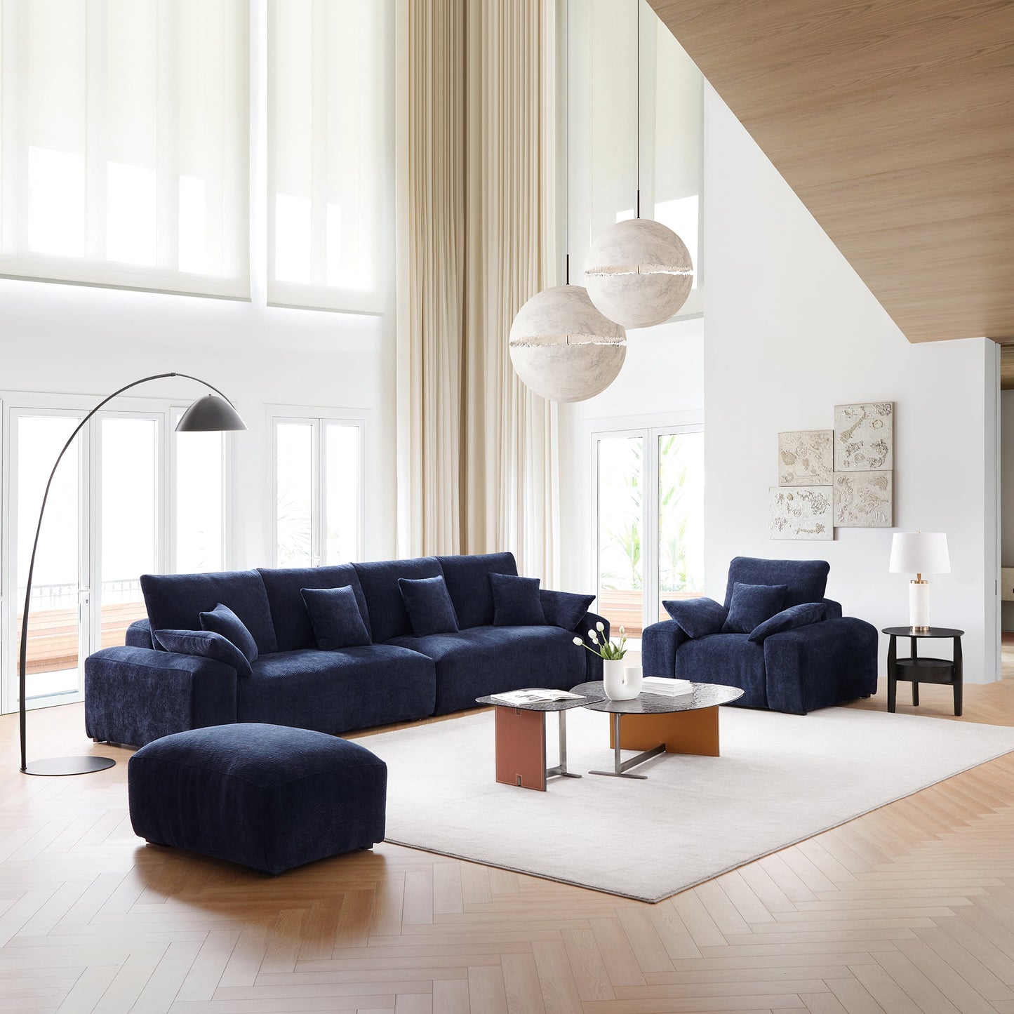 The Empress Navy Blue Sofa Set-Navy Blue