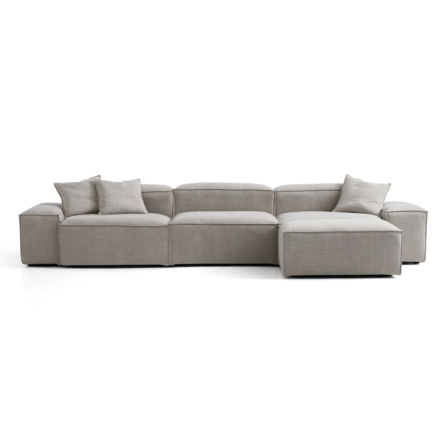 Freedom Modular New Gray Sofa with Ottoman-Sand-143.7"-Low