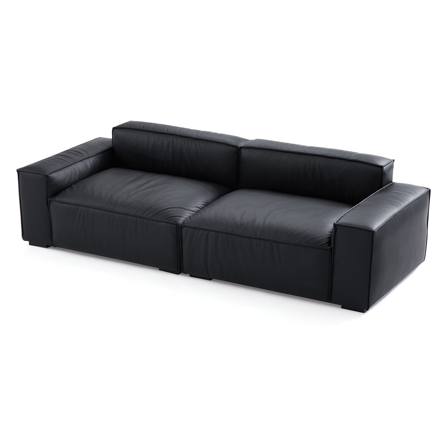 Luxury Minimalist Black Leather Sofa-Black-100.8"